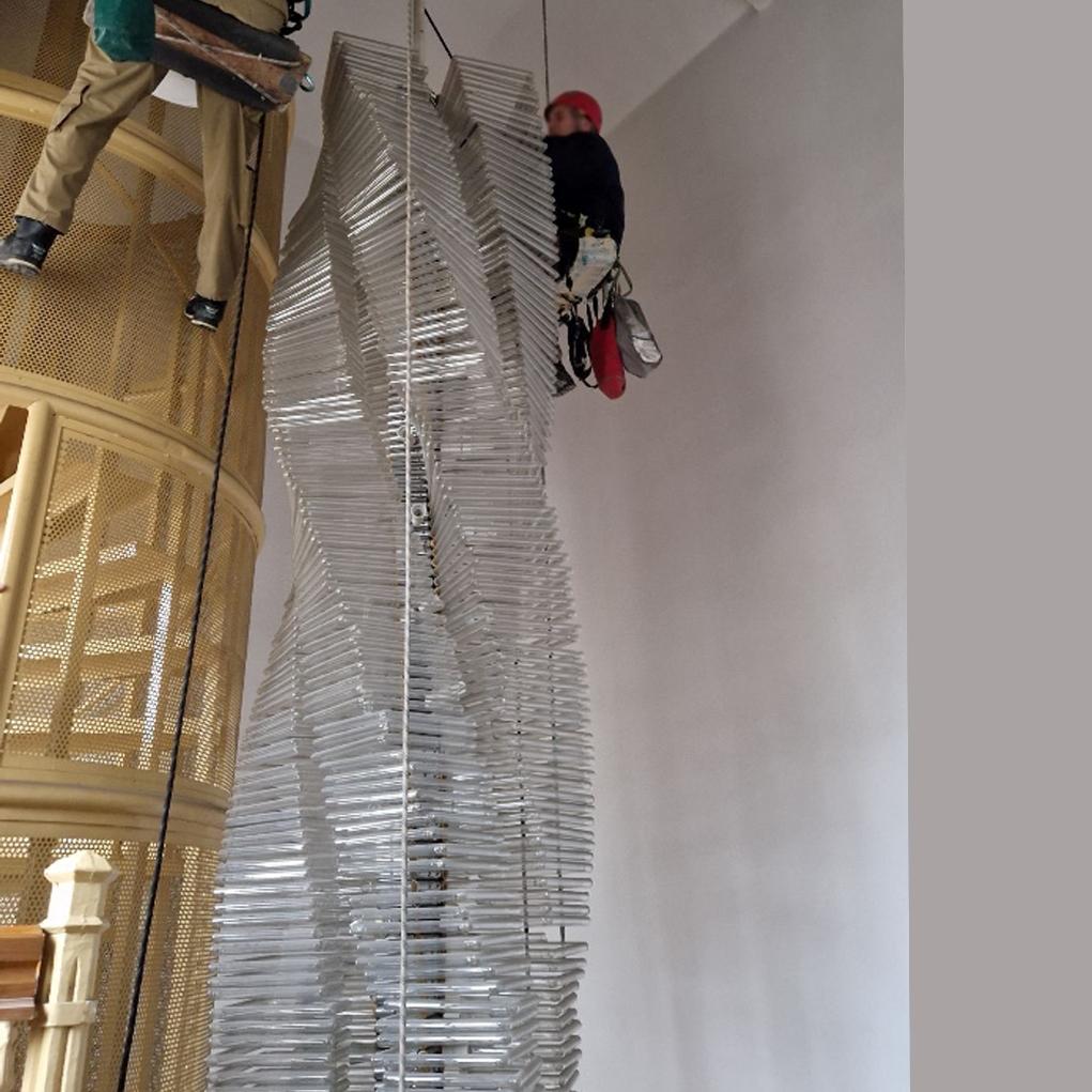 Modern Outstanding Bauhaus Staircase Chandelier with 22 Sconces For Sale