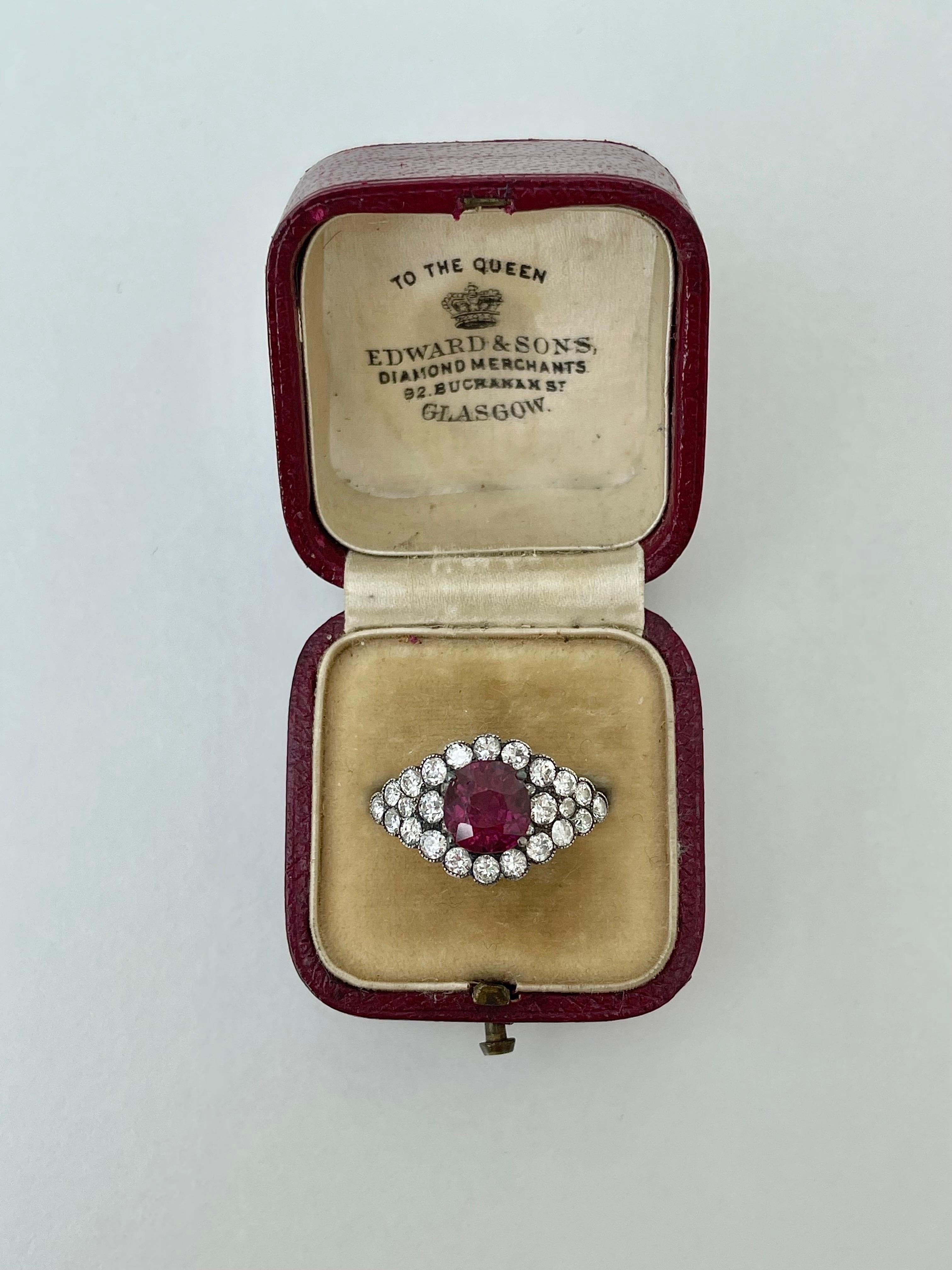 Outstanding Boxed Natural Unheated Ruby and Diamond Ring C.1910

Ruby stone 7.5 x 6.9 x 5.4mm 

truly exquisite centre natural unheated ruby stone surrounded by diamonds, incredible! complete with certificate.

The item comes with its original