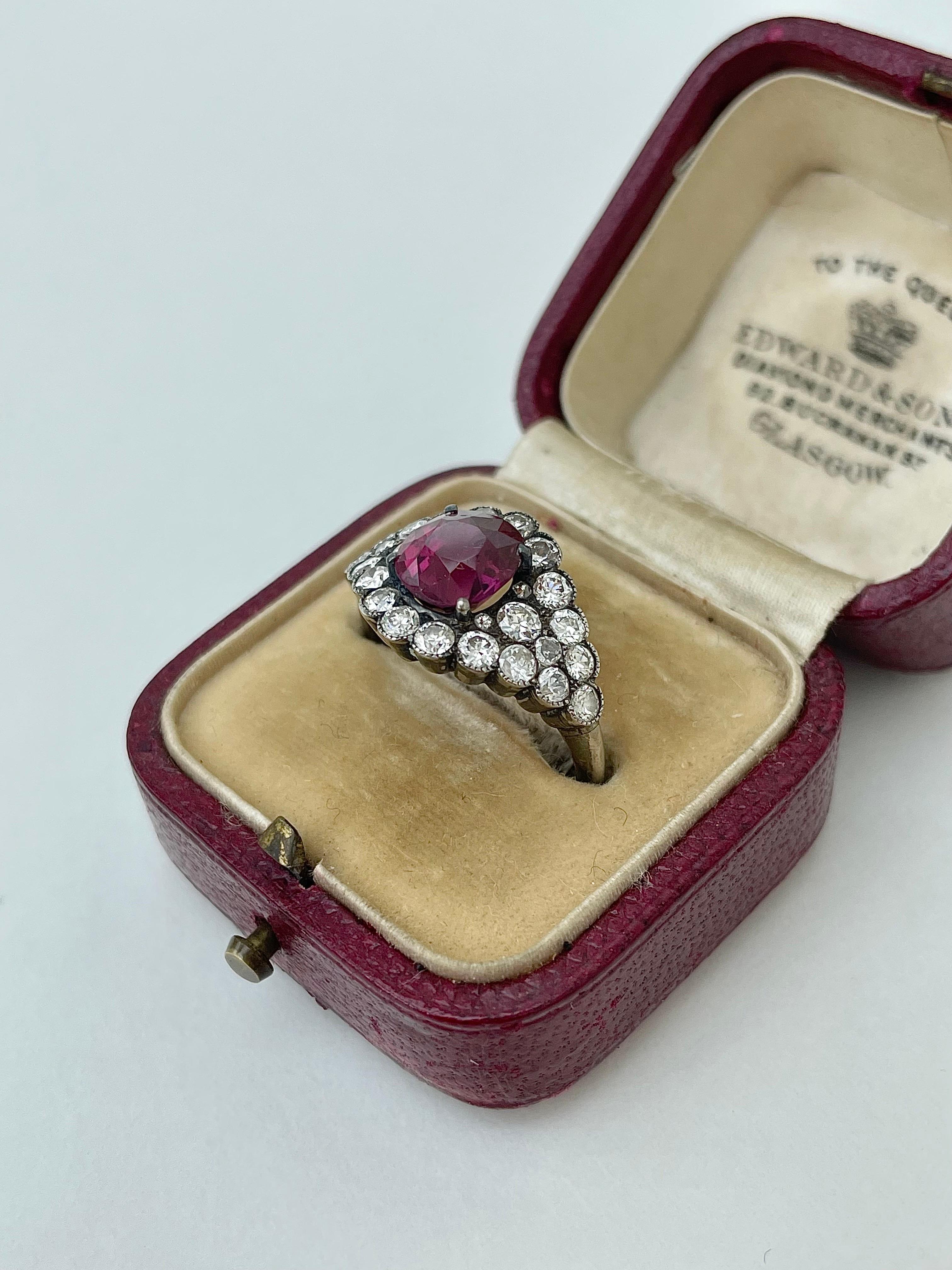 Edwardian Outstanding Boxed Natural Unheated Ruby and Diamond Ring C.1910
 For Sale