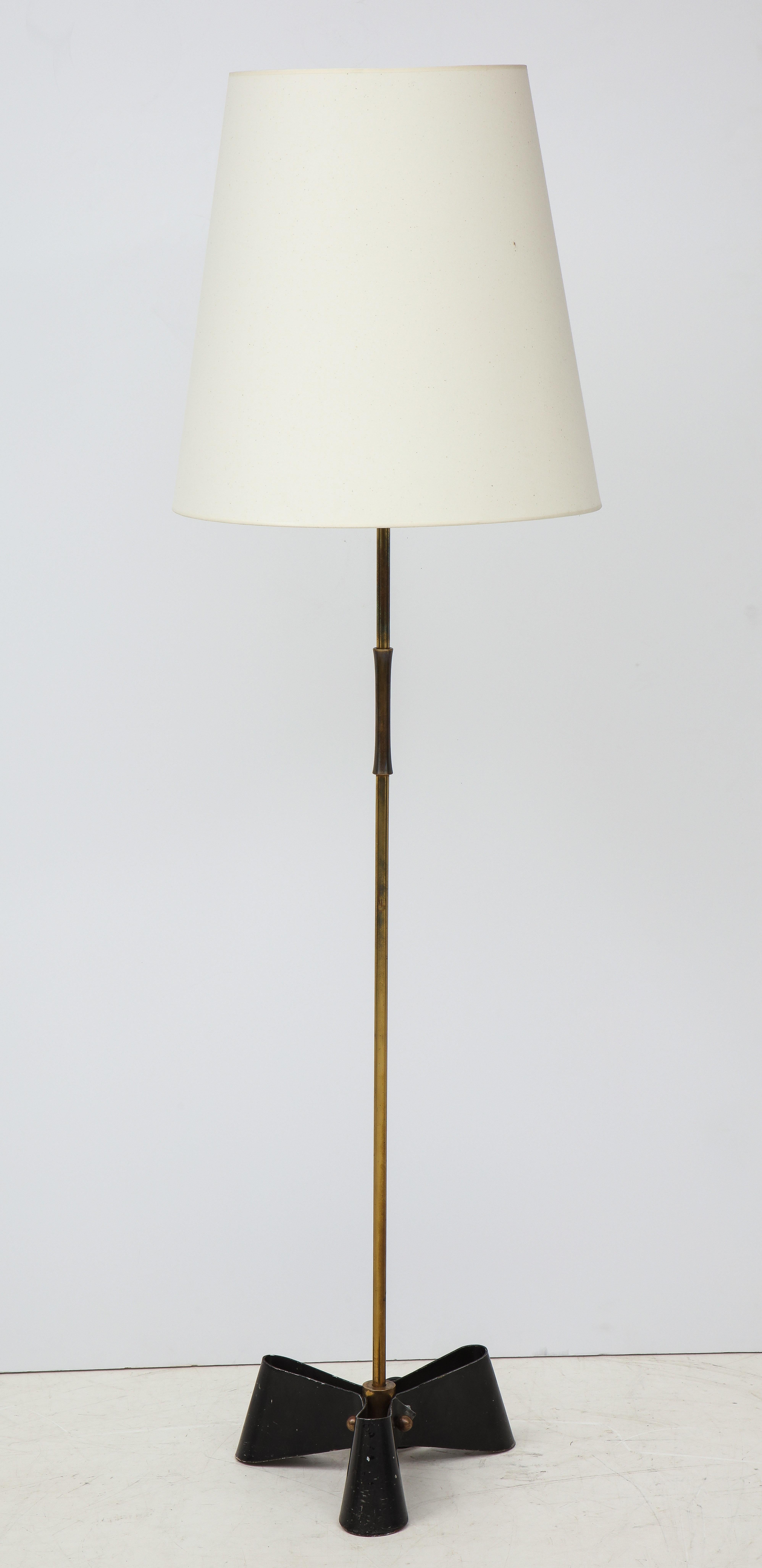 Enameled Outstanding Bronze and Wrought Iron Floor Lamp, 1950s For Sale