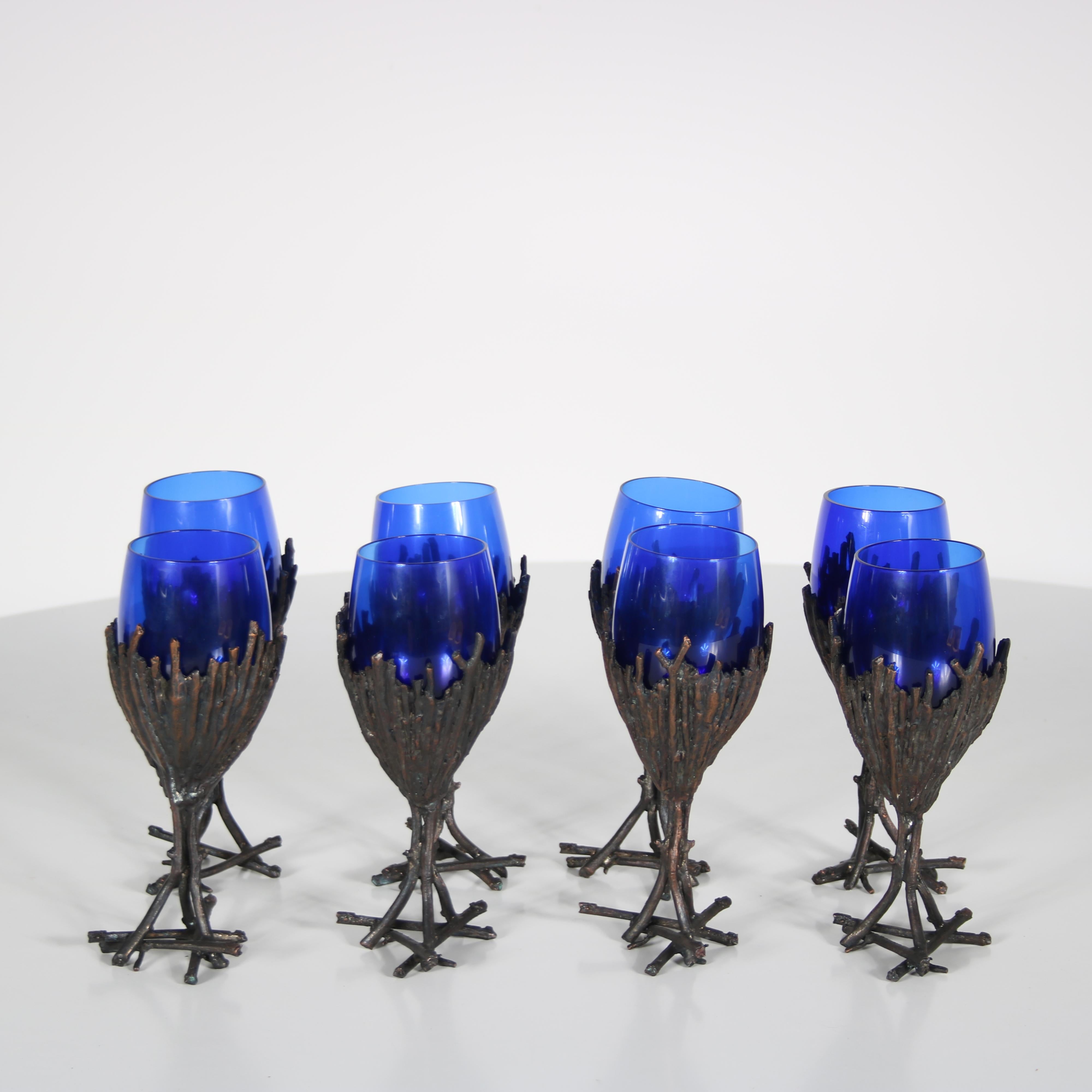 French Outstanding Bronze Glassware Set from France, 1970
