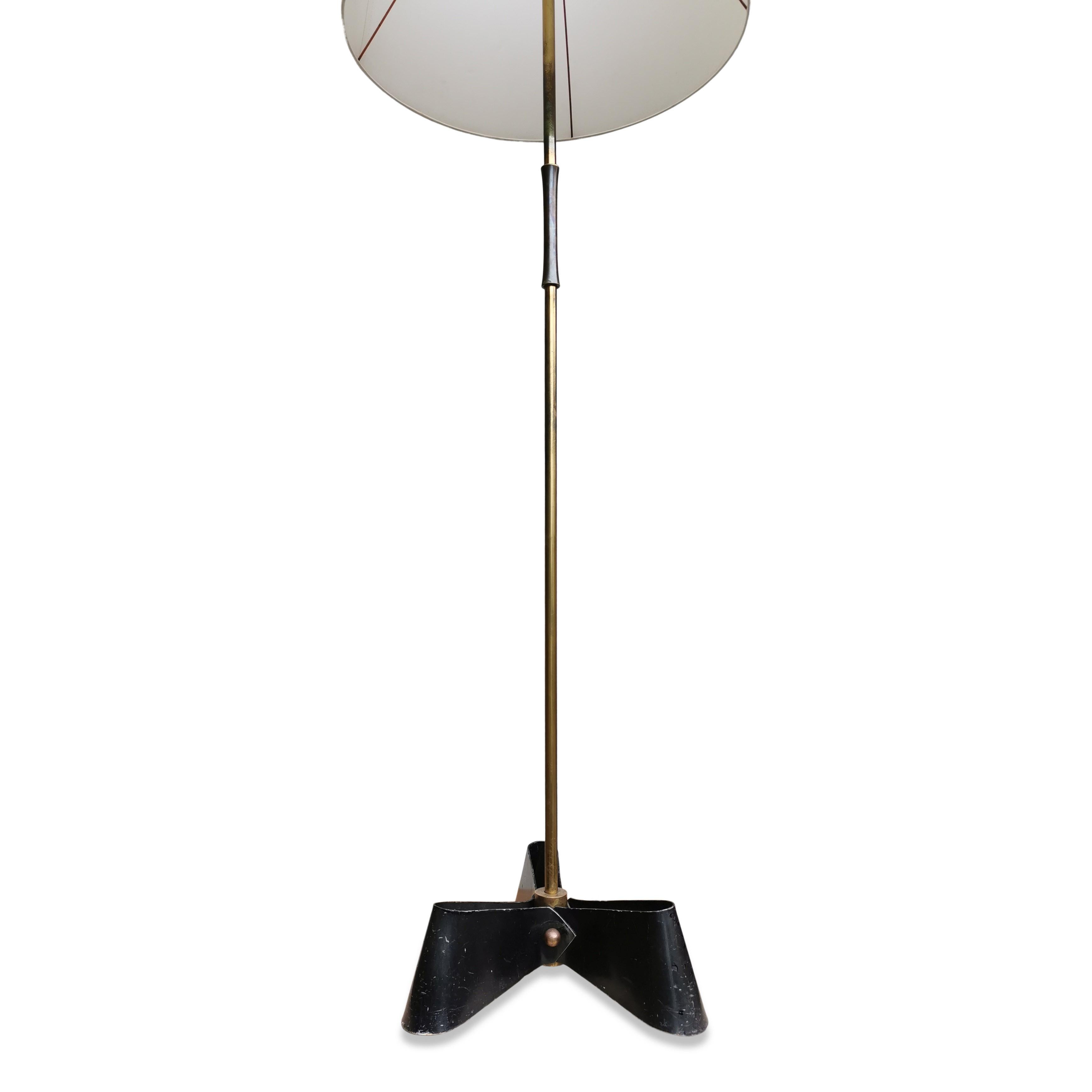 Enameled Outstanding Bronze and Wrought Iron Floor Lamp, 1950s For Sale