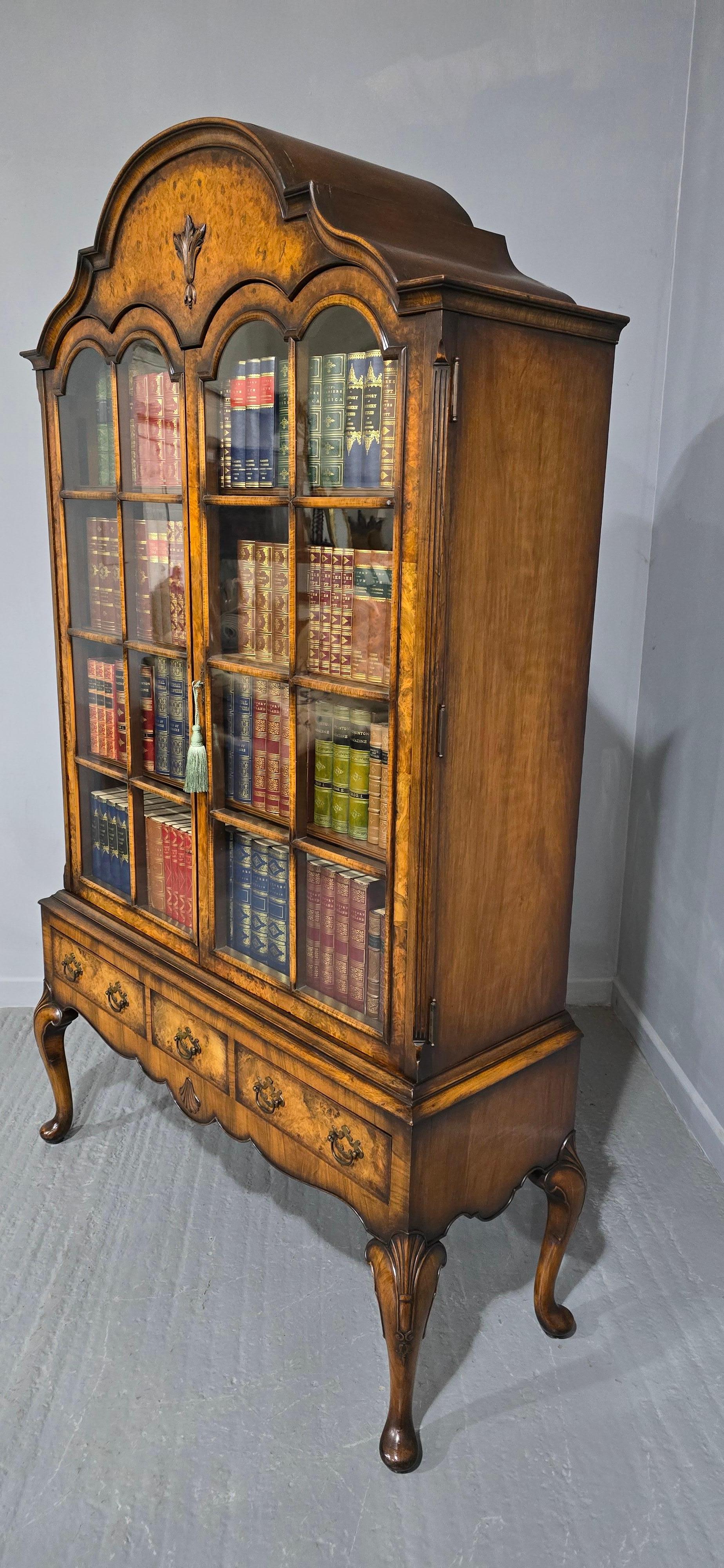 Outstanding Burr Walnut Bookcase on Stand For Sale 4