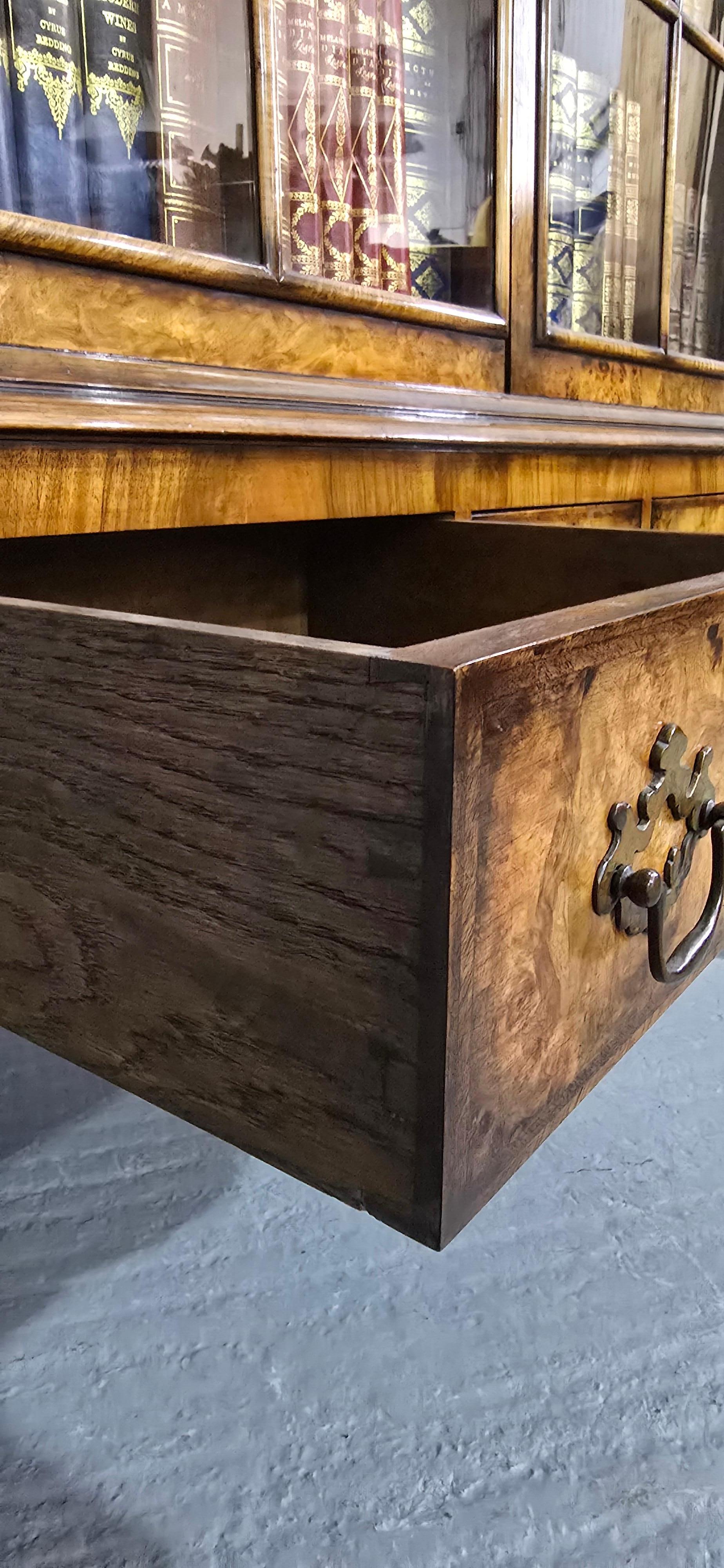 Outstanding Burr Walnut Bookcase on Stand For Sale 6