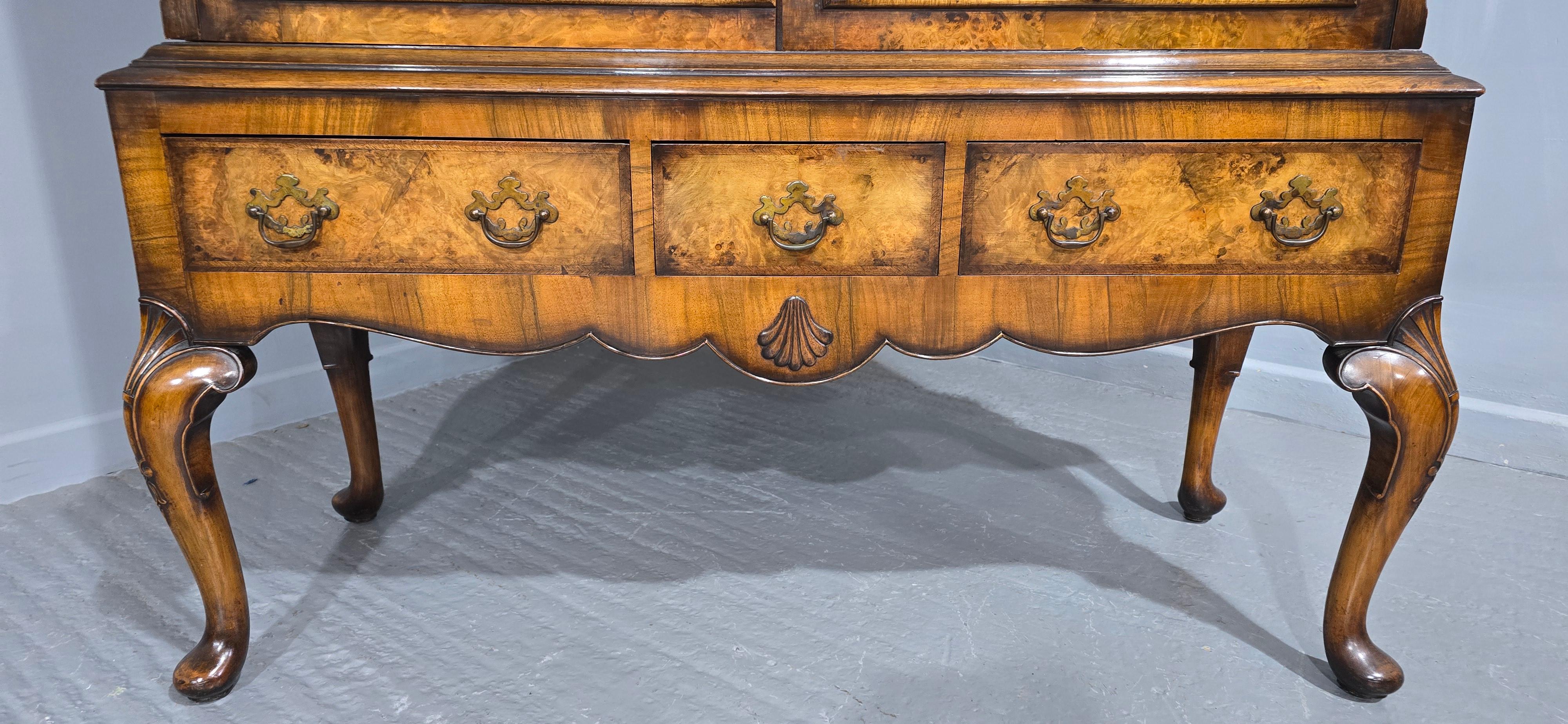 Outstanding Burr Walnut Bookcase on Stand For Sale 7