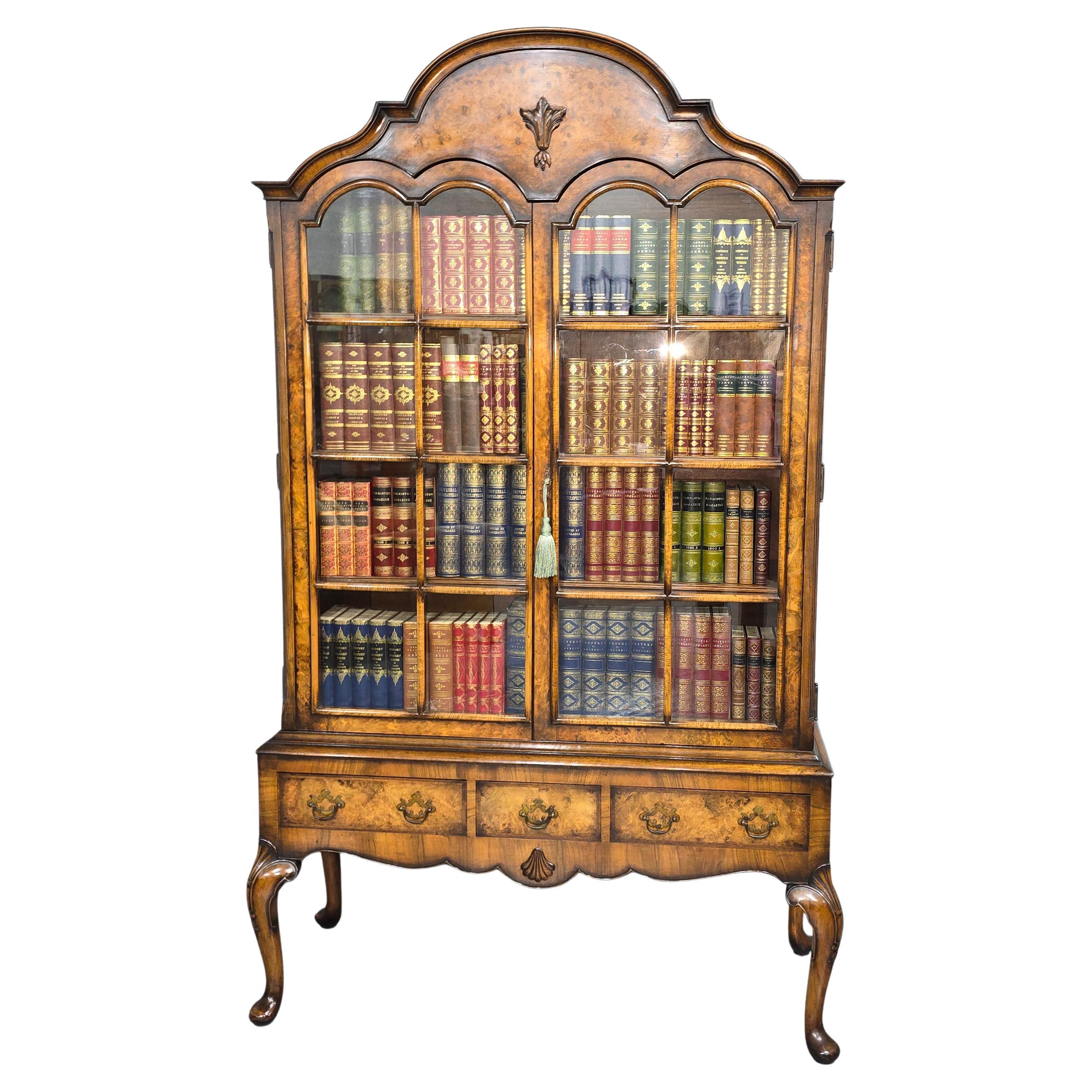 Outstanding Burr Walnut Bookcase on Stand