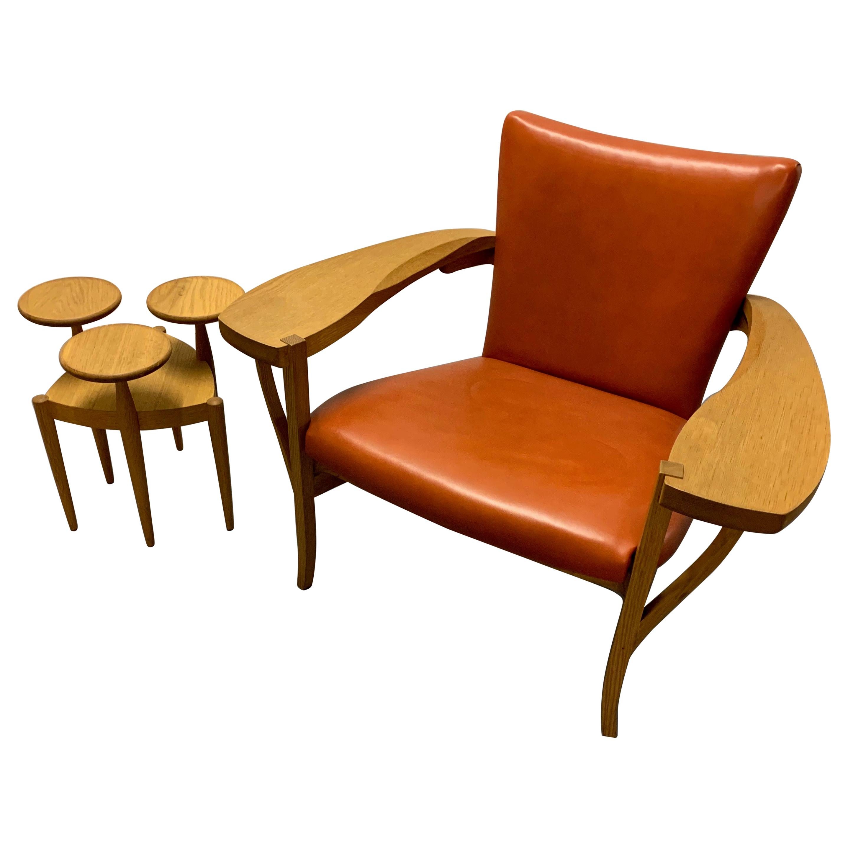 Outstanding Cabinetmakers Lounge Chair and Sidetable For Sale