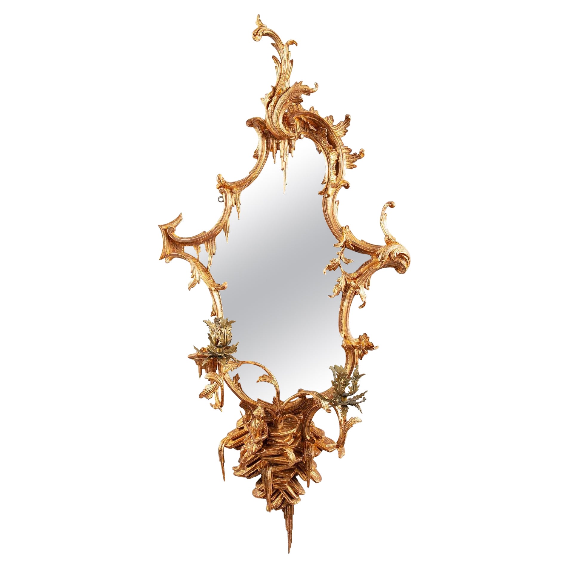 Magnifique girandole chinoise Chippendale en bois doré sculpté
