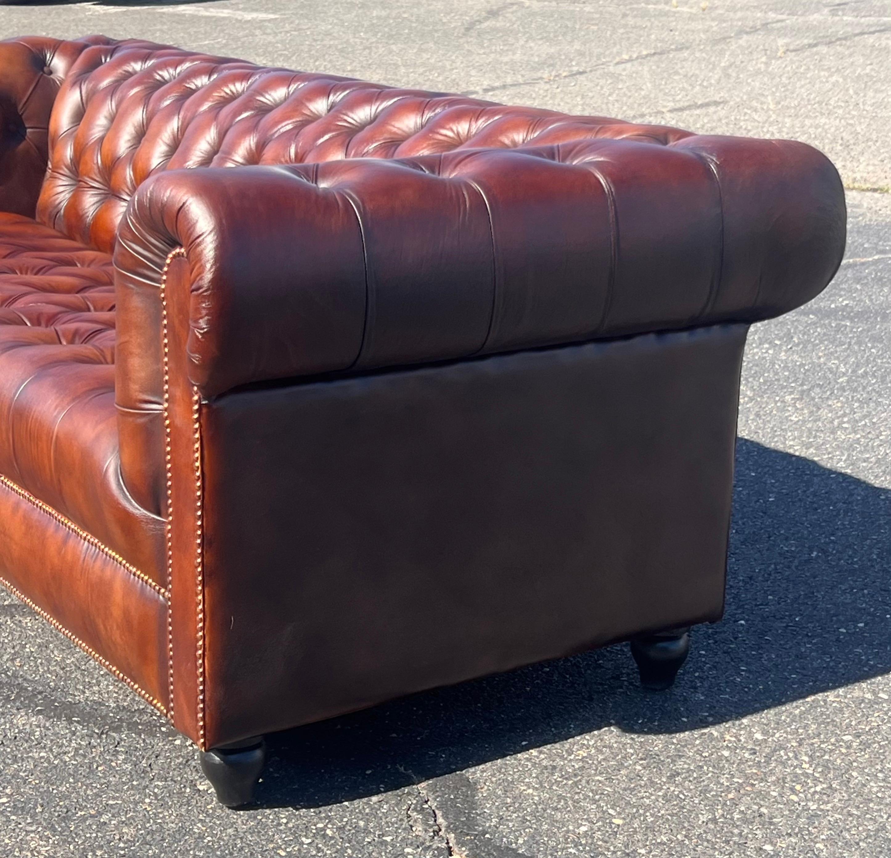 Contemporary Outstanding Cigar Lounge Style English-Made Tufted Bench Chesterfield Sofa 7ft For Sale
