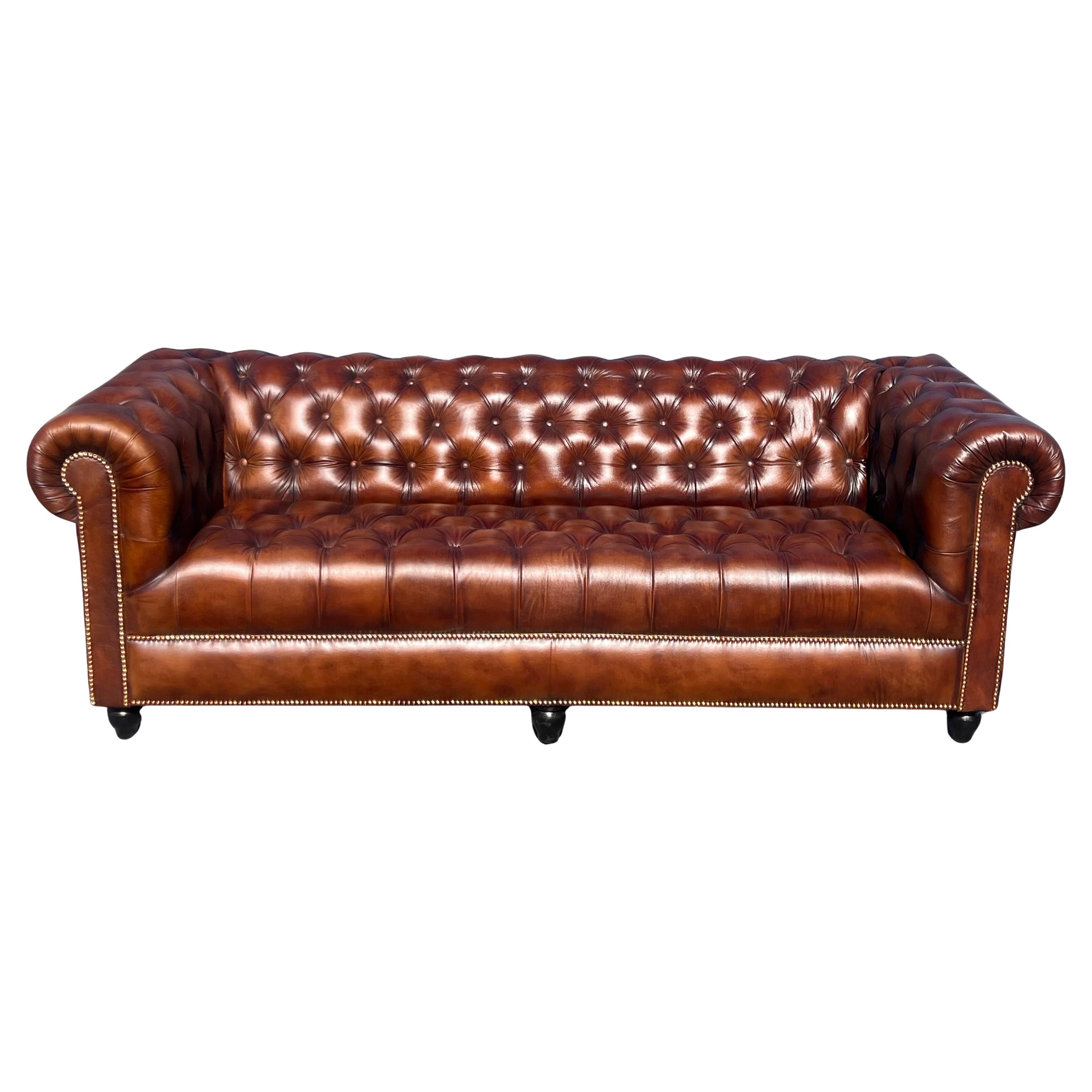 Outstanding Cigar Lounge Style English-Made Tufted Bench Chesterfield Sofa 7ft For Sale