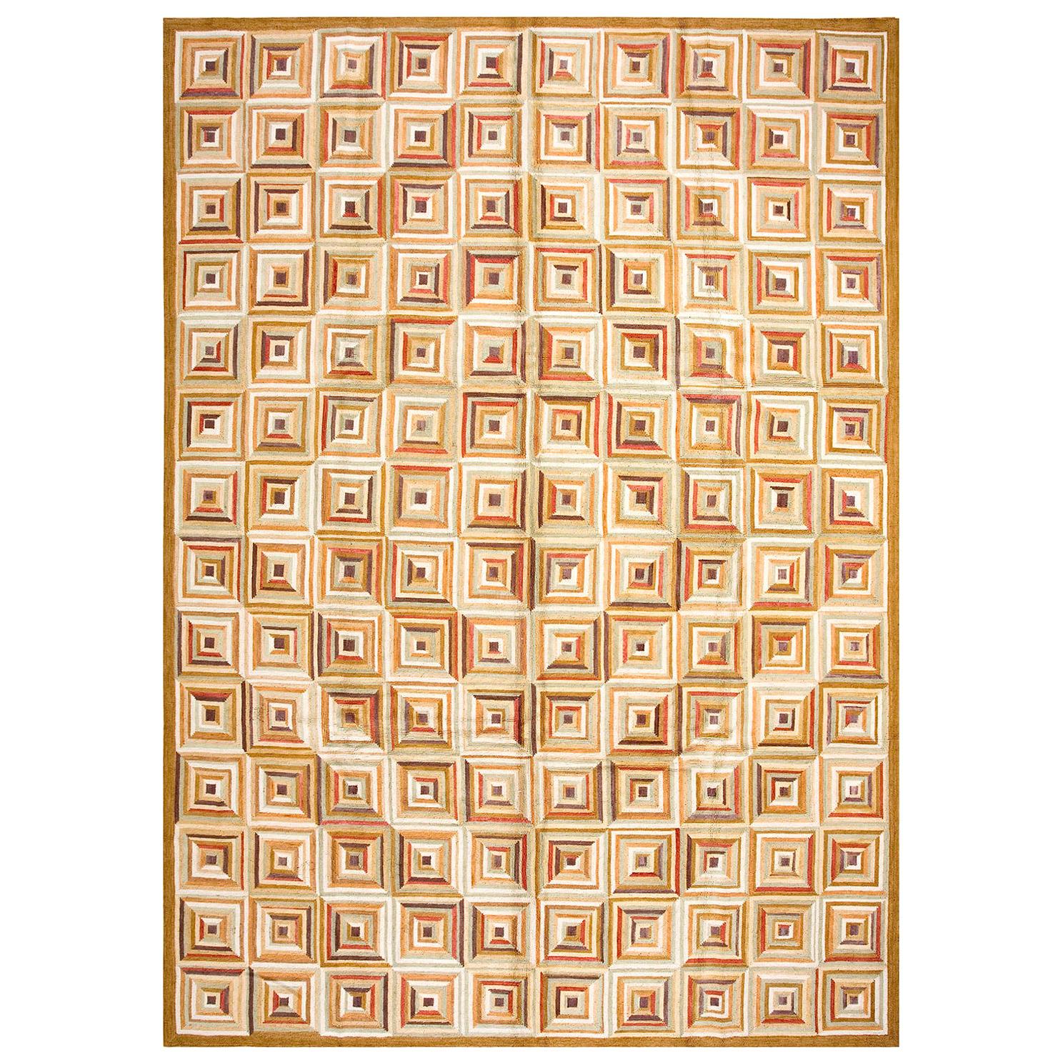 Outstanding Colorful Geometric Pattern Contemporary American Hooked Rug