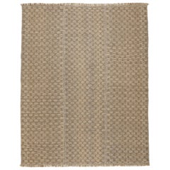 Outstanding Contemporary Room Size Geometric Kilim Rug in Bronze on Taupe