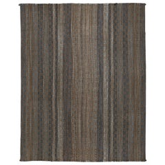 Outstanding Contemporary Room Size Geometric Kilim Rug with Bronze on Indigo