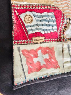 Outstanding Early 20th Century "Flags of the World" Tobacco Flannel Quilt
