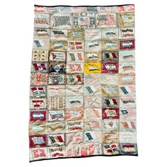 Outstanding Early 20th Century "Flags of the World" Tobacco Flannel Quilt