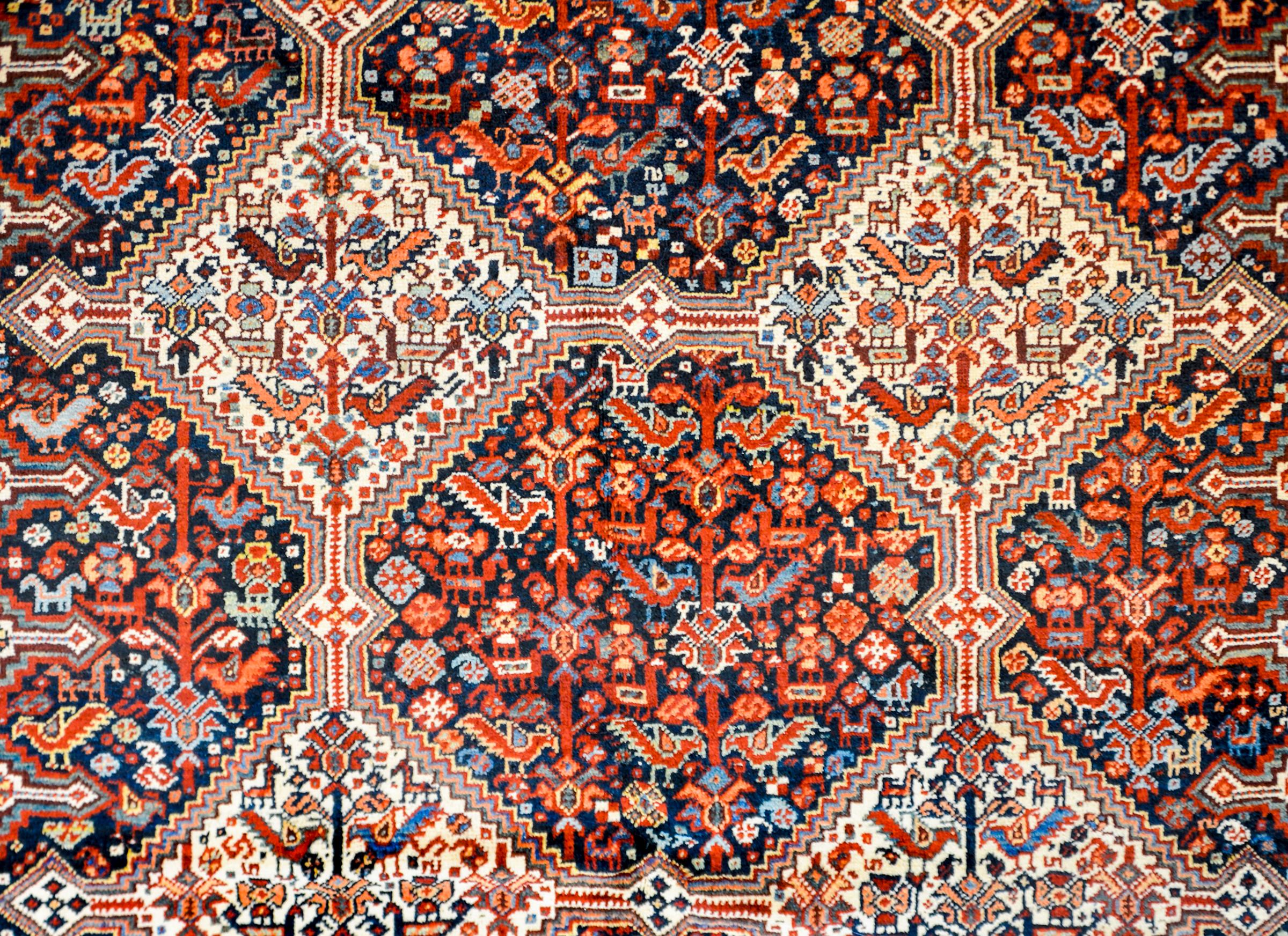 Vegetable Dyed Outstanding Early 20th Century Kamseh Rug For Sale