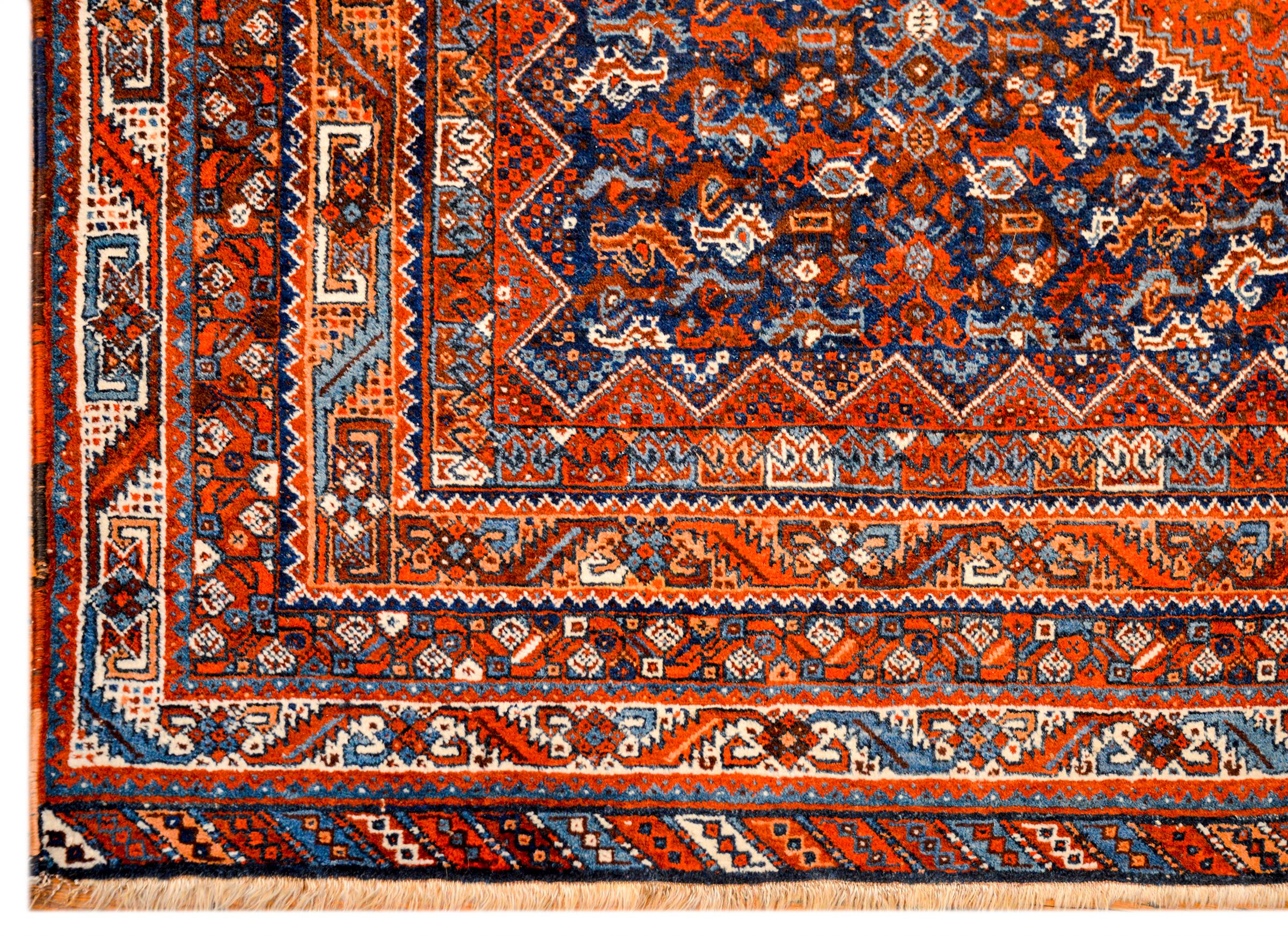 Vegetable Dyed Outstanding Early 20th Century Khamseh Chicken Rug