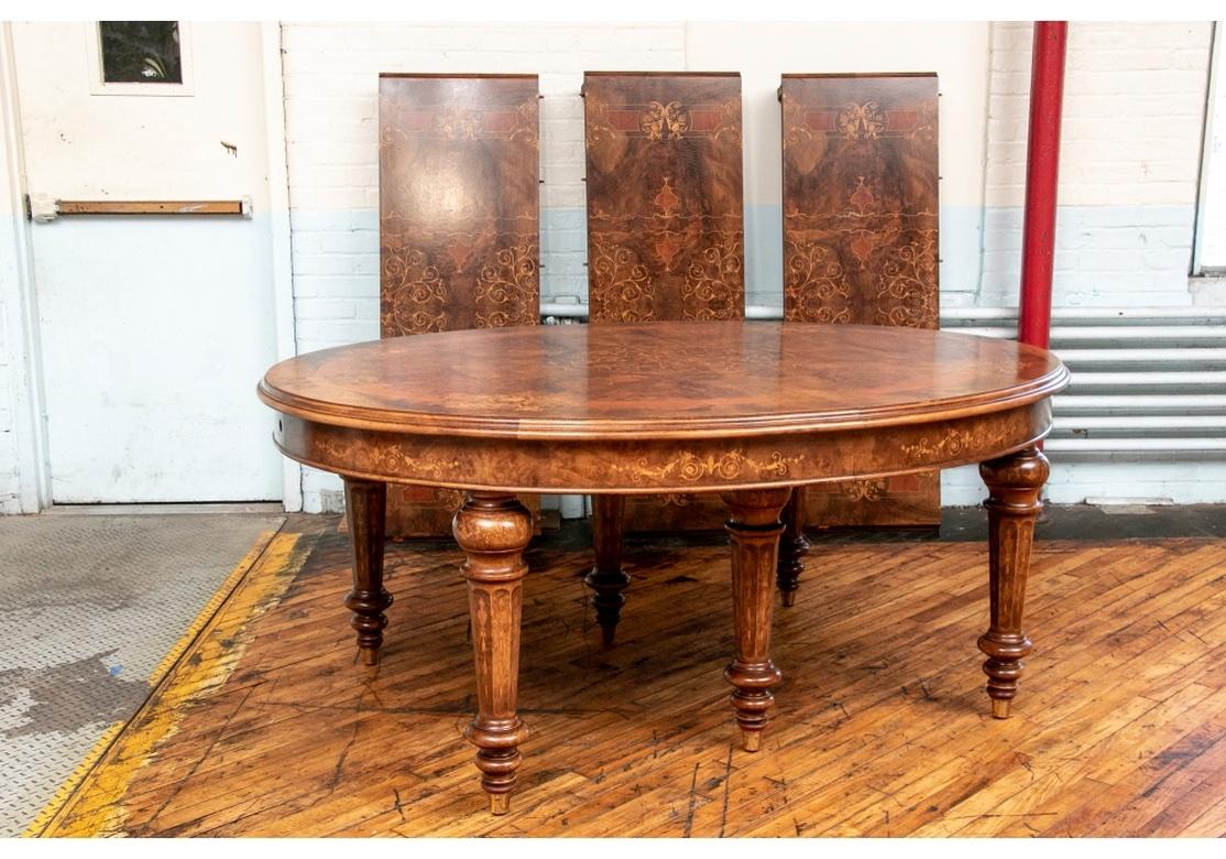 Inlay Outstanding Elaborate Antique Inlaid Burled Marquetry Dining Table For Sale