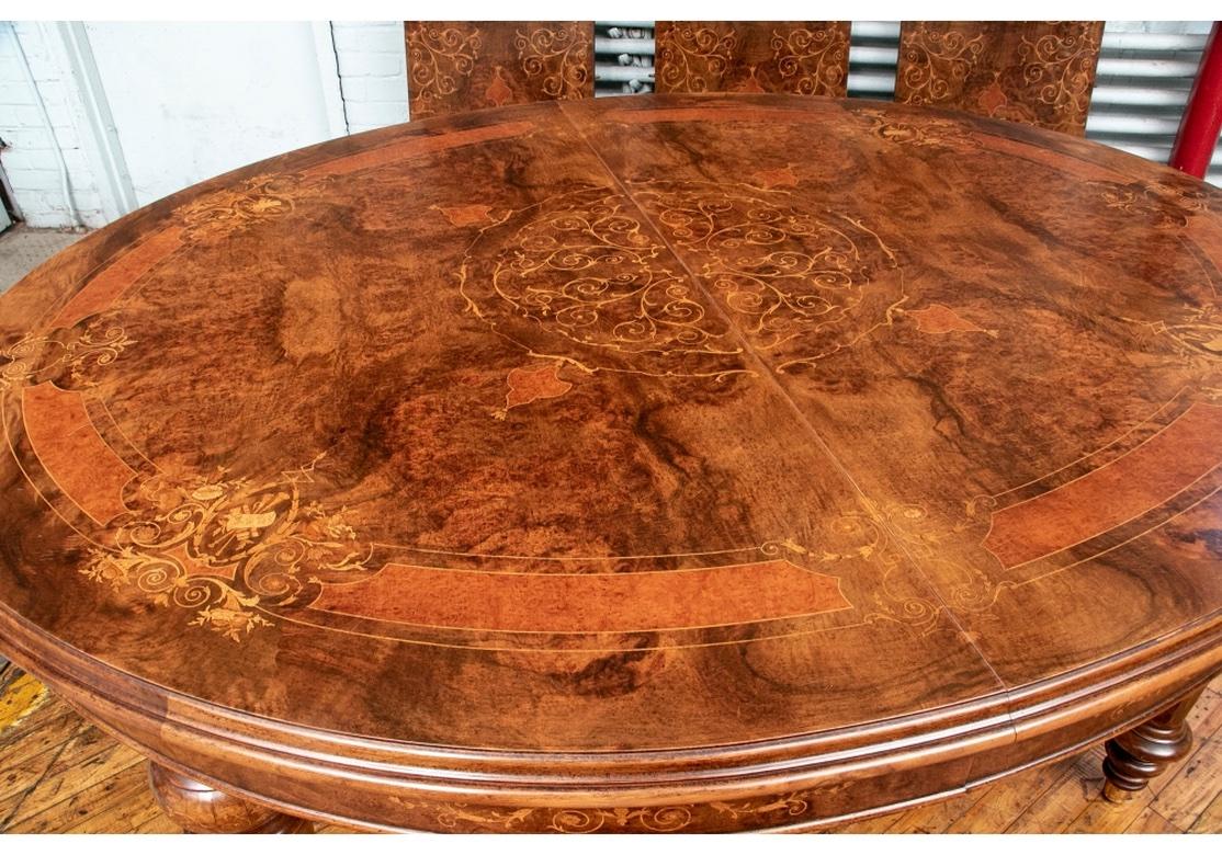 Outstanding Elaborate Antique Inlaid Burled Marquetry Dining Table In Good Condition For Sale In Bridgeport, CT