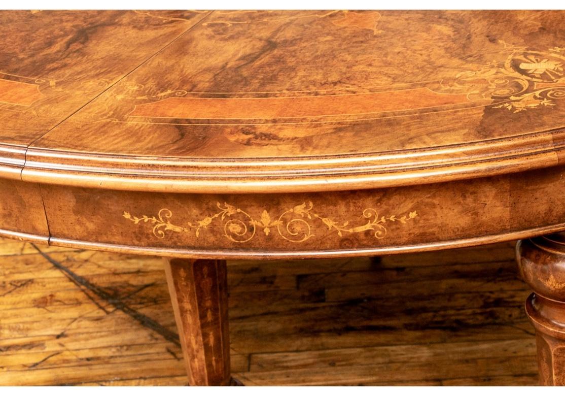 19th Century Outstanding Elaborate Antique Inlaid Burled Marquetry Dining Table For Sale