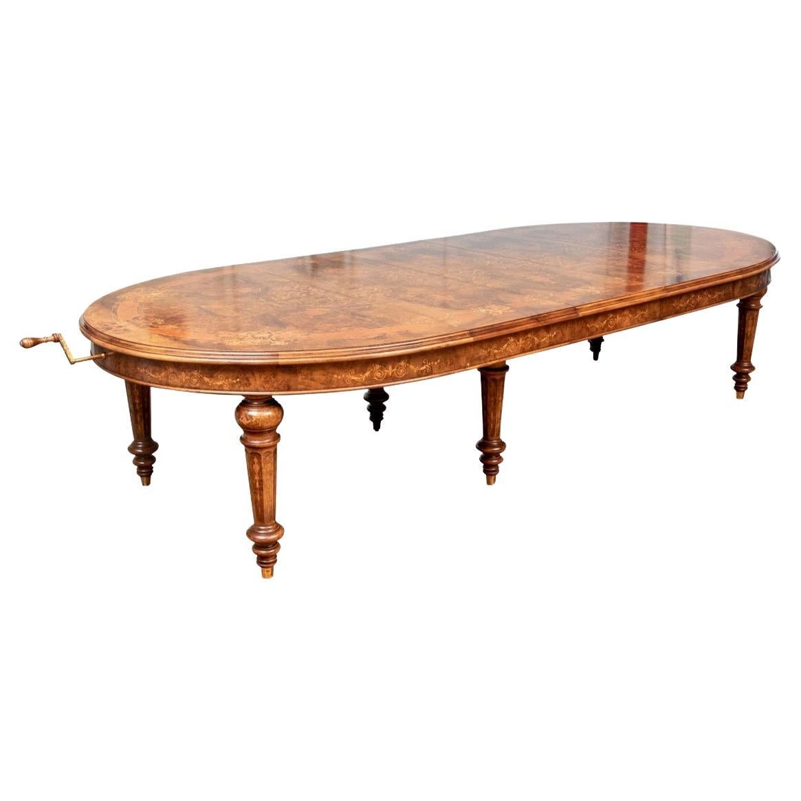 Outstanding Elaborate Antique Inlaid Burled Marquetry Dining Table For Sale