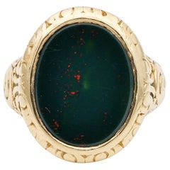 Outstanding Embossed Victorian Unisex Bloodstone Signet Ring 15 Karat Gold