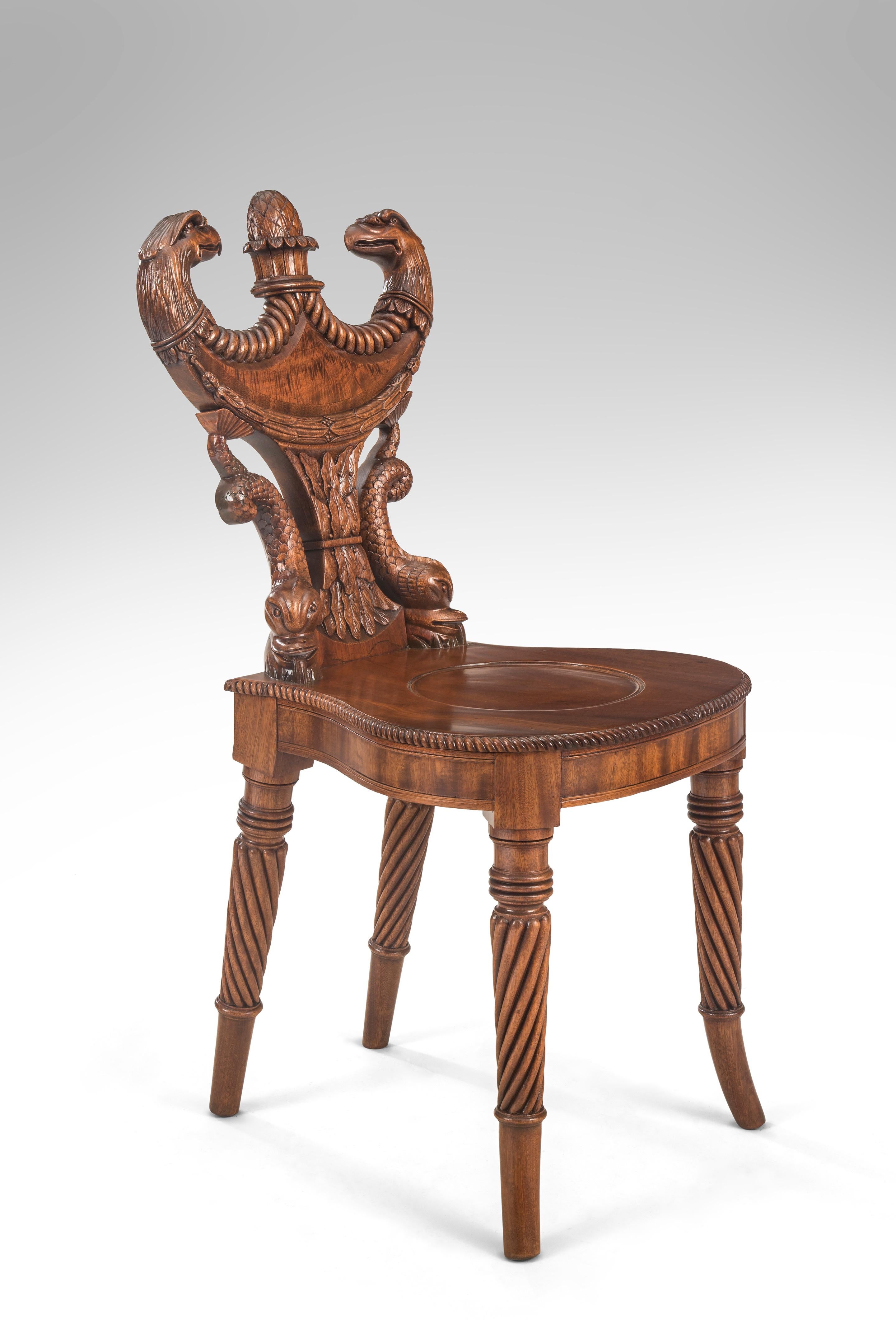 18th Century Outstanding English Regency Mahogany Hall Chair