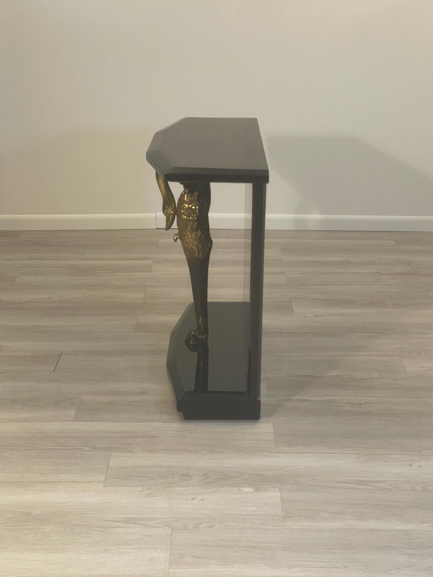 Outstanding Enrique Garcia Black Laquer Coconut Shell Console with Brass Swan For Sale 2