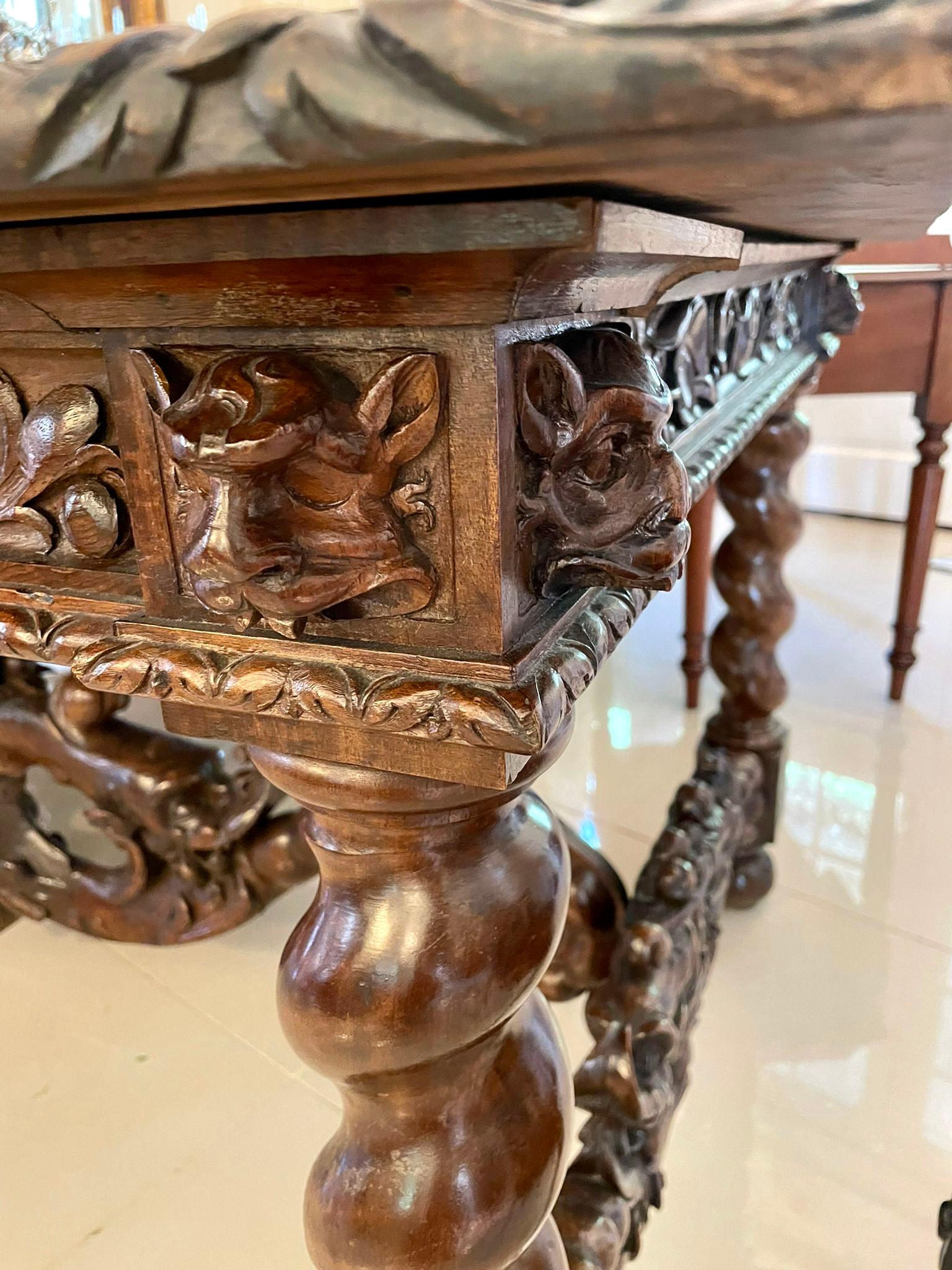 19th Century Outstanding Exhibition Quality Antique Italian Profusely Carved Dining Table