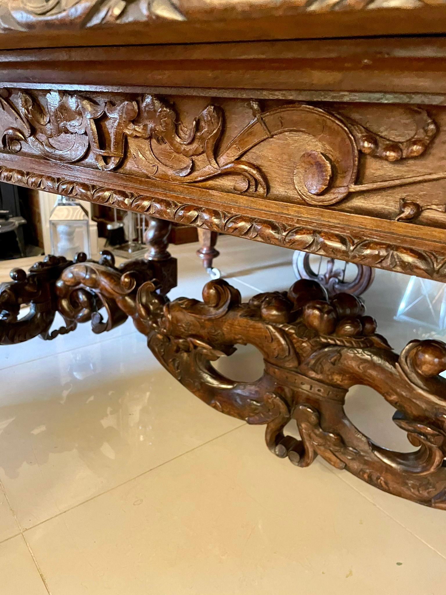 Walnut Outstanding Exhibition Quality Antique Italian Profusely Carved Dining Table