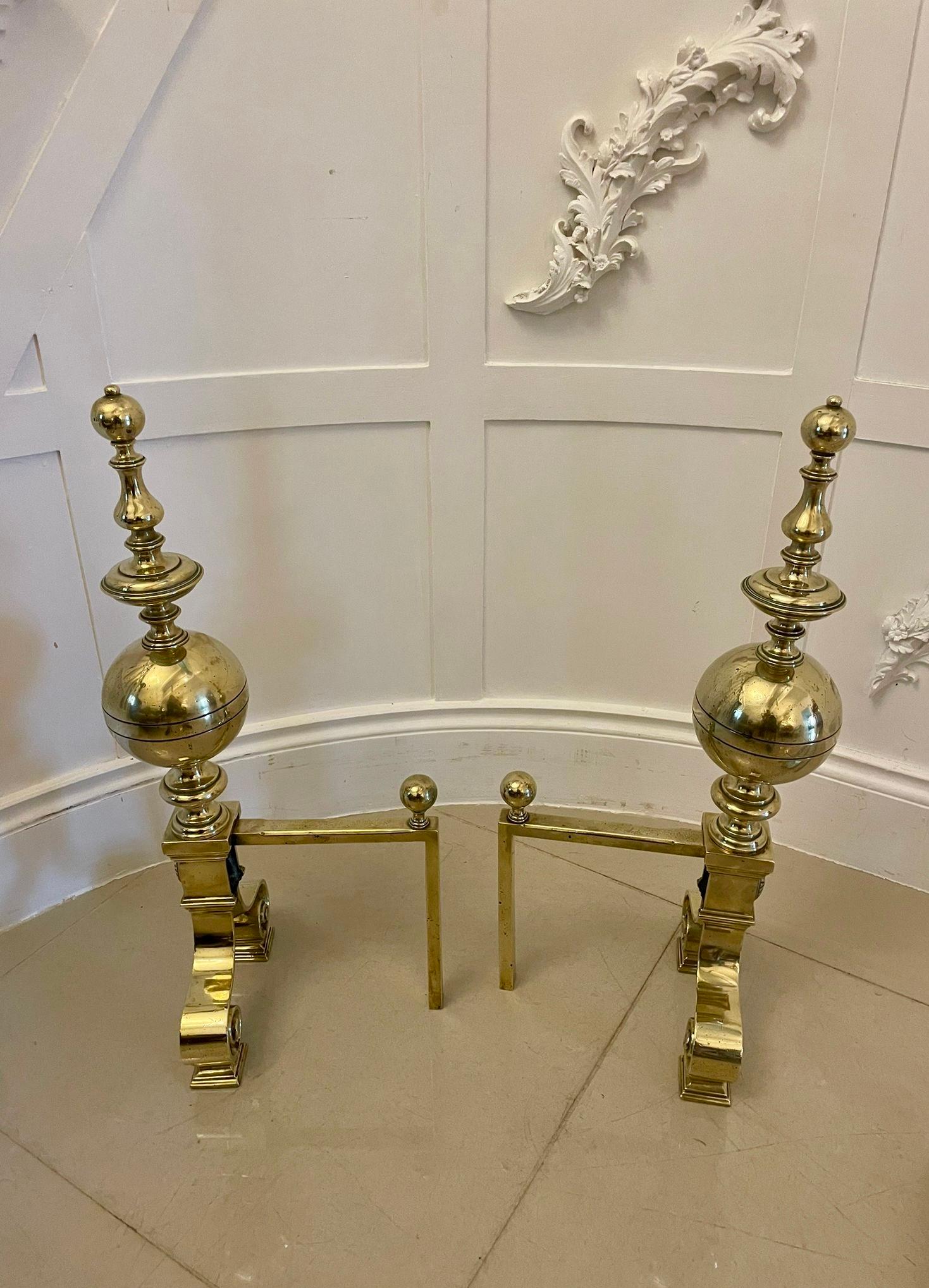 Outstanding Extra Large Pair of George III Antique Brass Fire Dogs  For Sale 1