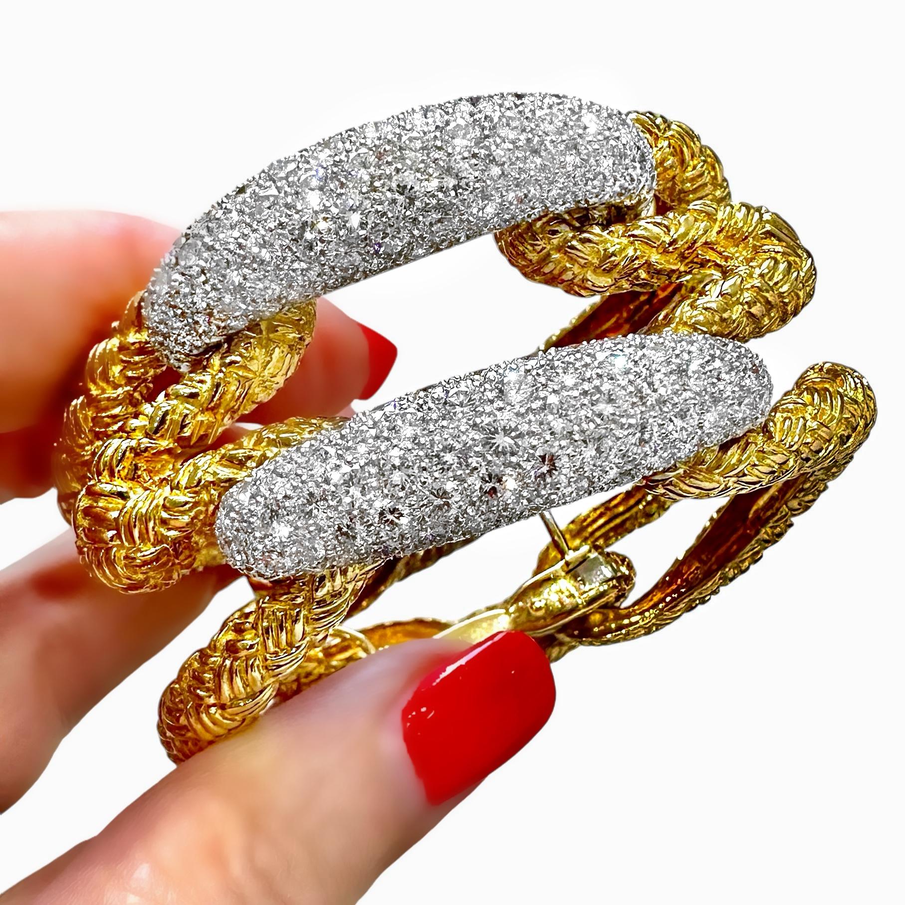 Outstanding French 18K Yellow Gold & Diamond Cocktail Bracelet 1.25 Inches Wide For Sale 5