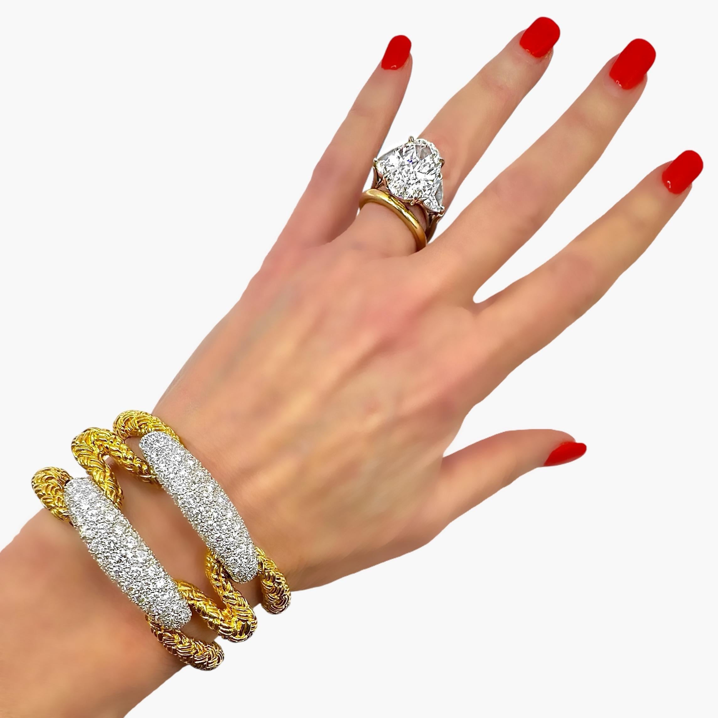 Outstanding French 18K Yellow Gold & Diamond Cocktail Bracelet 1.25 Inches Wide For Sale 6