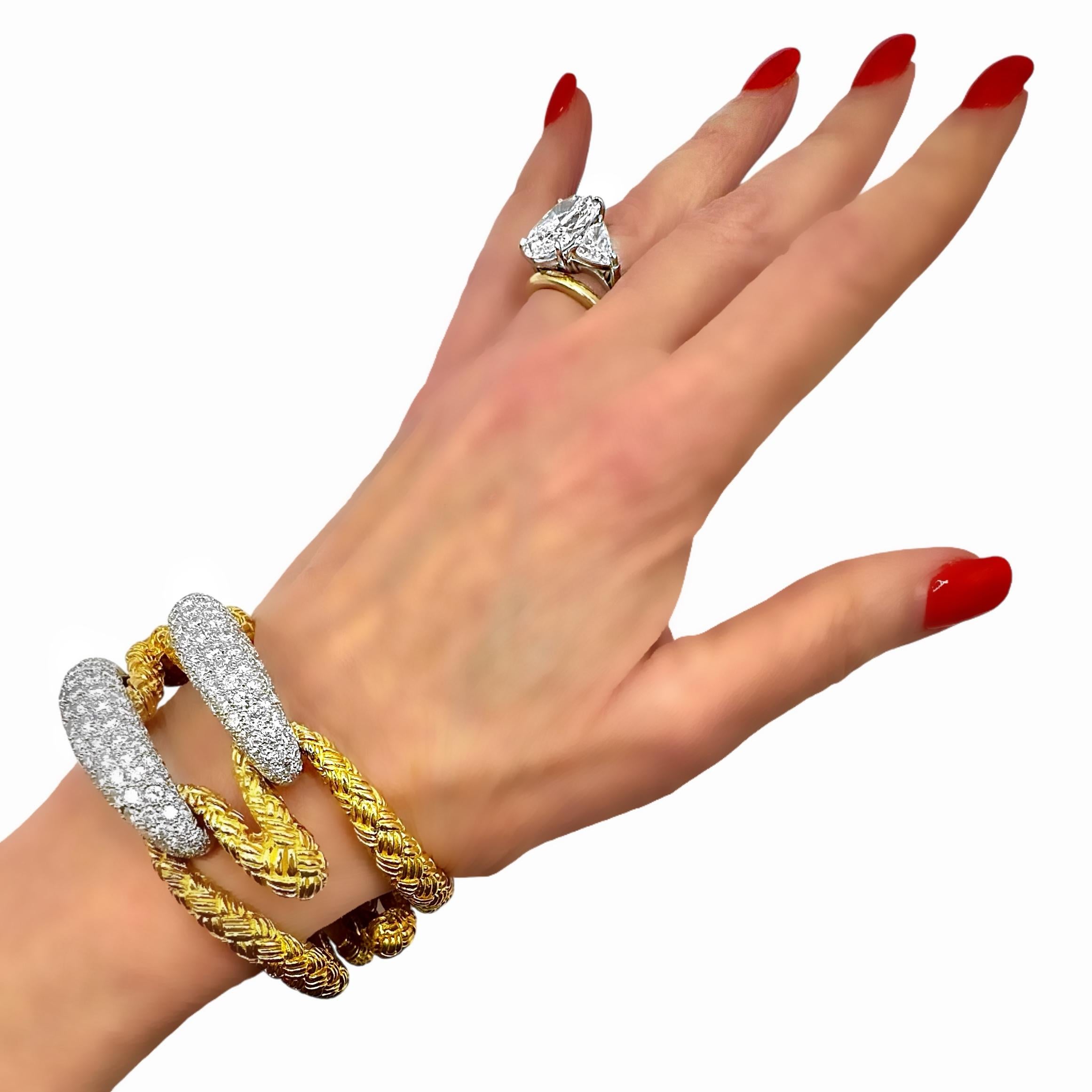 Outstanding French 18K Yellow Gold & Diamond Cocktail Bracelet 1.25 Inches Wide For Sale 7