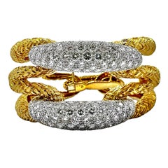 Eccezionale bracciale francese da cocktail in oro giallo 18 carati e diamanti, largo 1,25 pollici