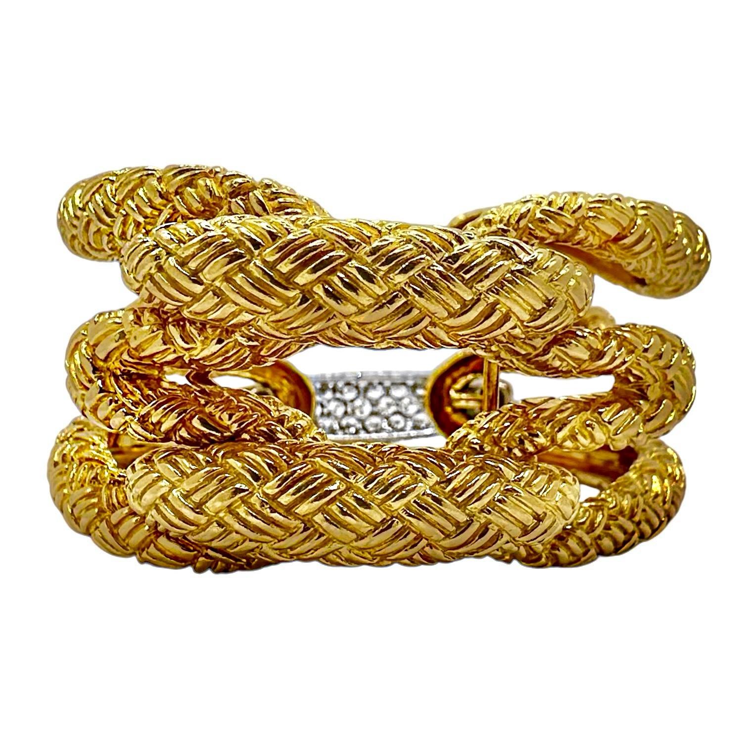 Outstanding French 18K Yellow Gold & Diamond Cocktail Bracelet 1.25 Inches Wide In Good Condition For Sale In Palm Beach, FL