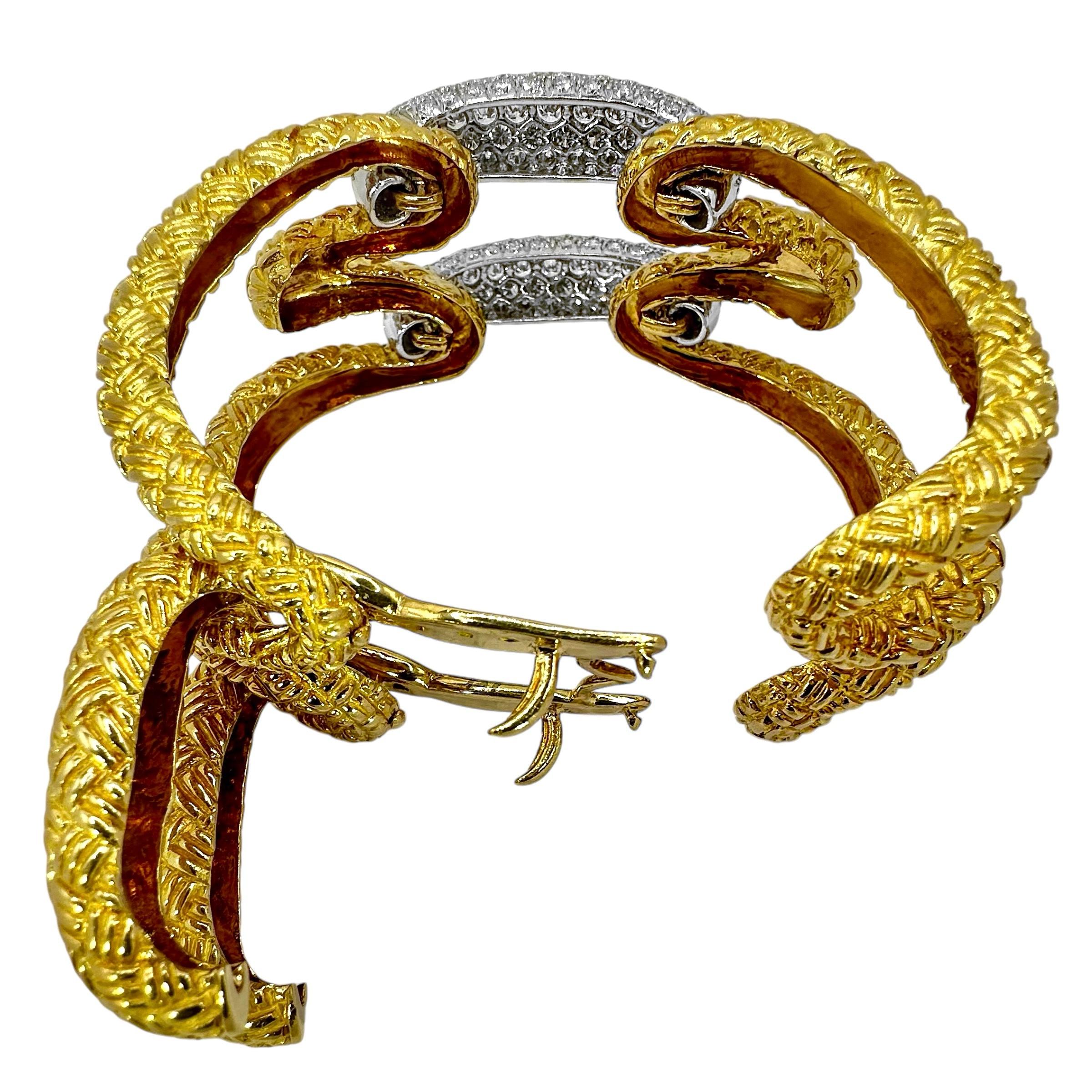 Outstanding French 18K Yellow Gold & Diamond Cocktail Bracelet 1.25 Inches Wide For Sale 2