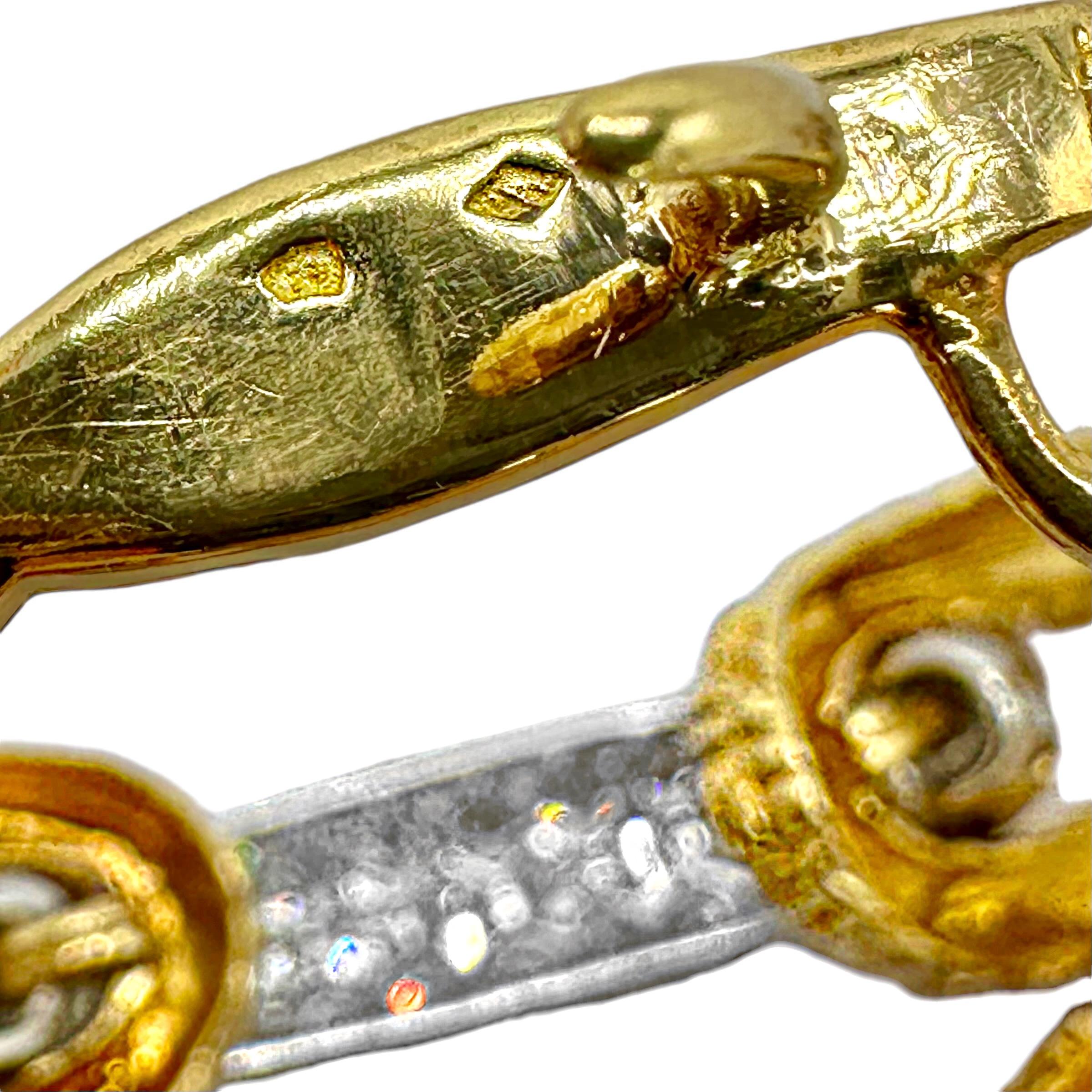 Outstanding French 18K Yellow Gold & Diamond Cocktail Bracelet 1.25 Inches Wide For Sale 3