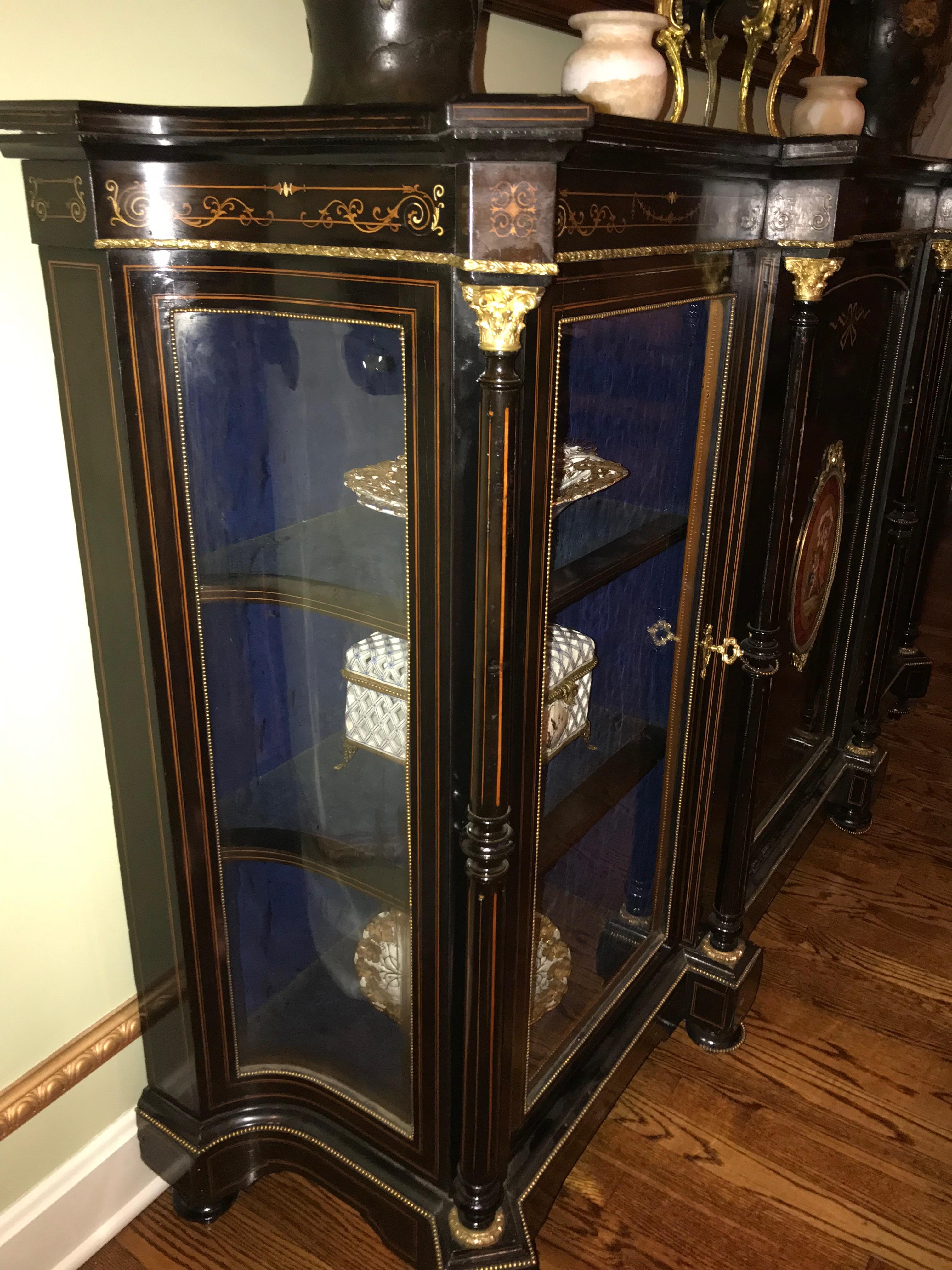 Satinwood Outstanding French 19th Century Three-Door Ebon Cabinet For Sale