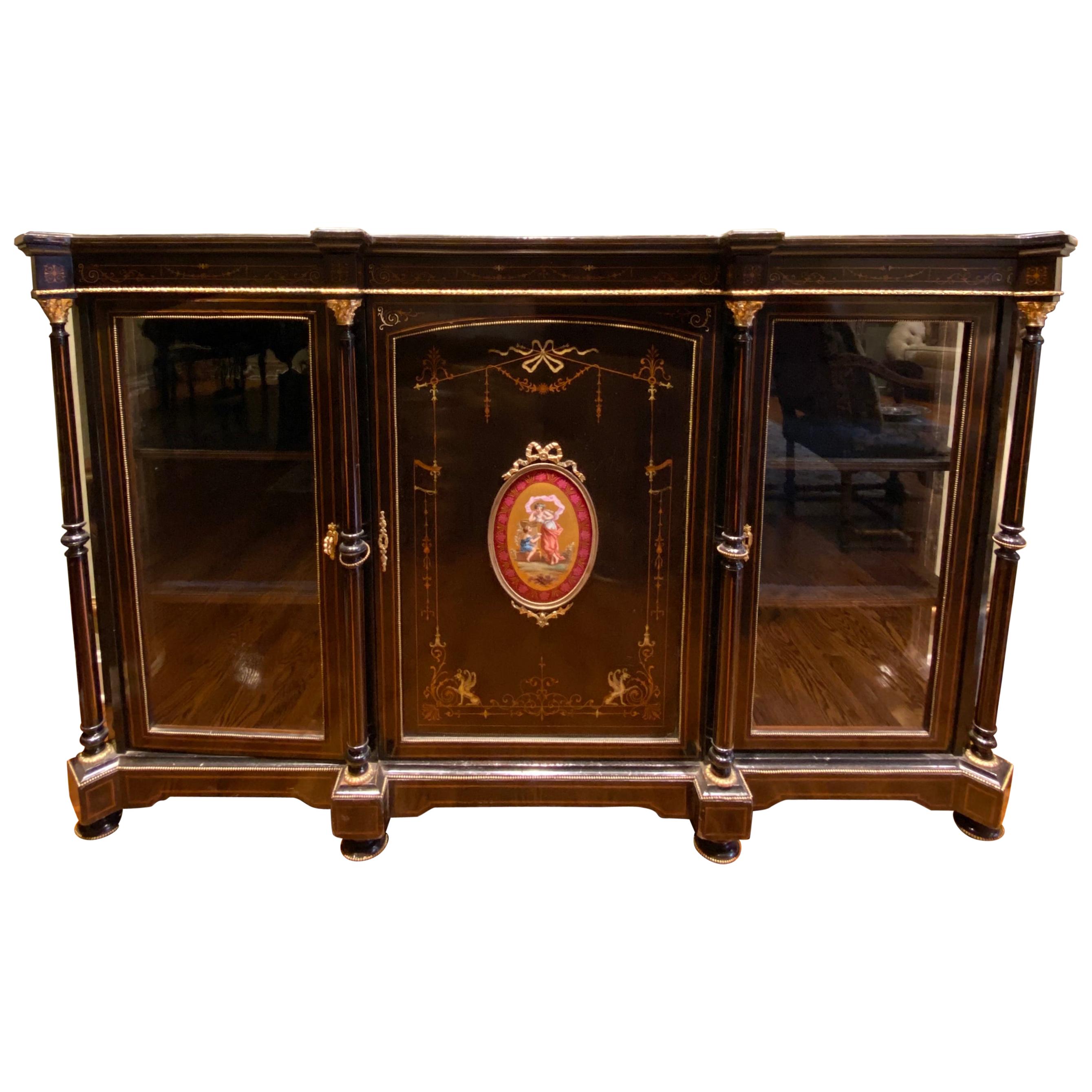 Outstanding French 19th Century Three-Door Ebon Cabinet For Sale