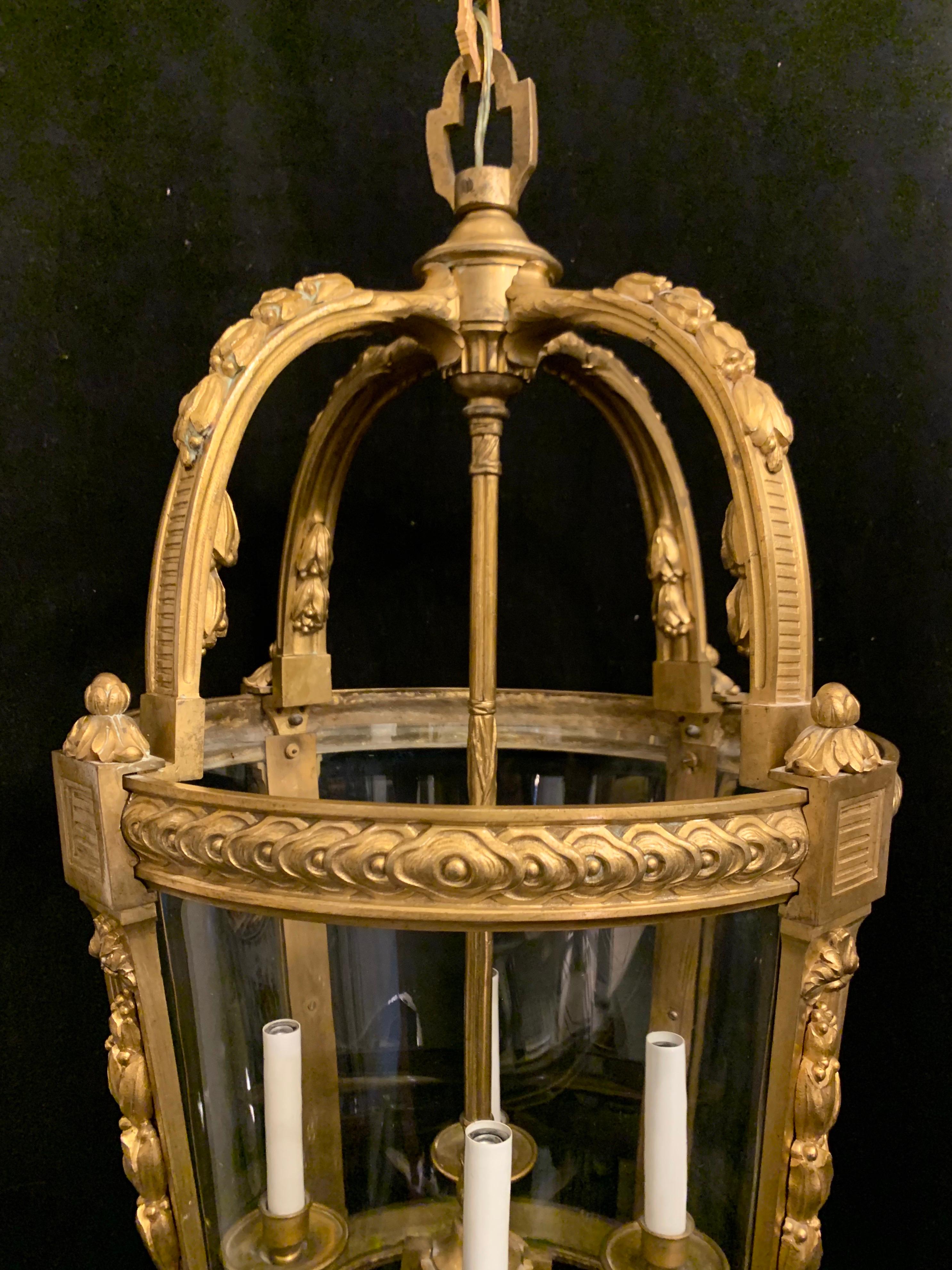 19th Century Outstanding French Dore Bronze Filigree Louis XV Lantern Chandelier Fixture