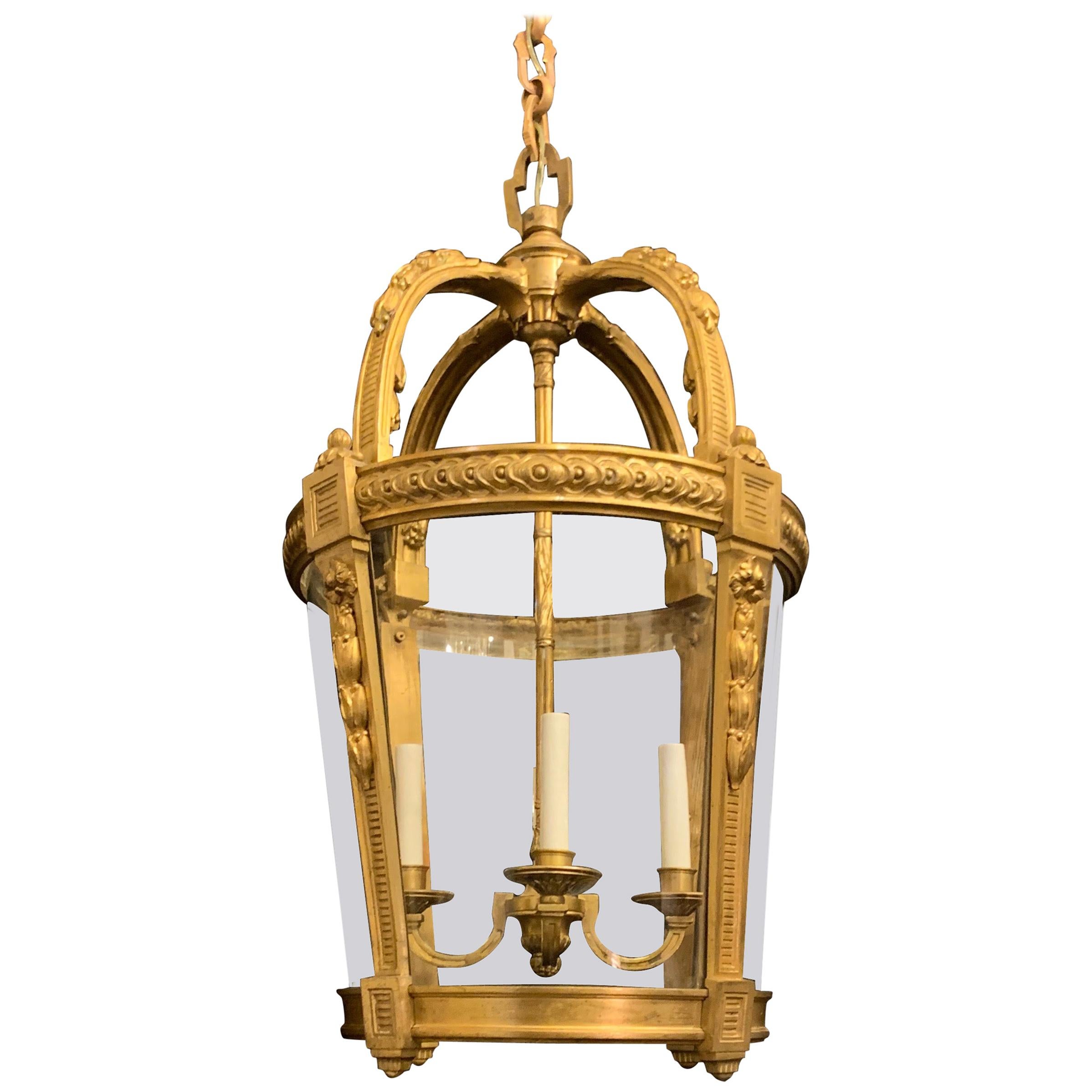 Outstanding French Dore Bronze Filigree Louis XV Lantern Chandelier Fixture
