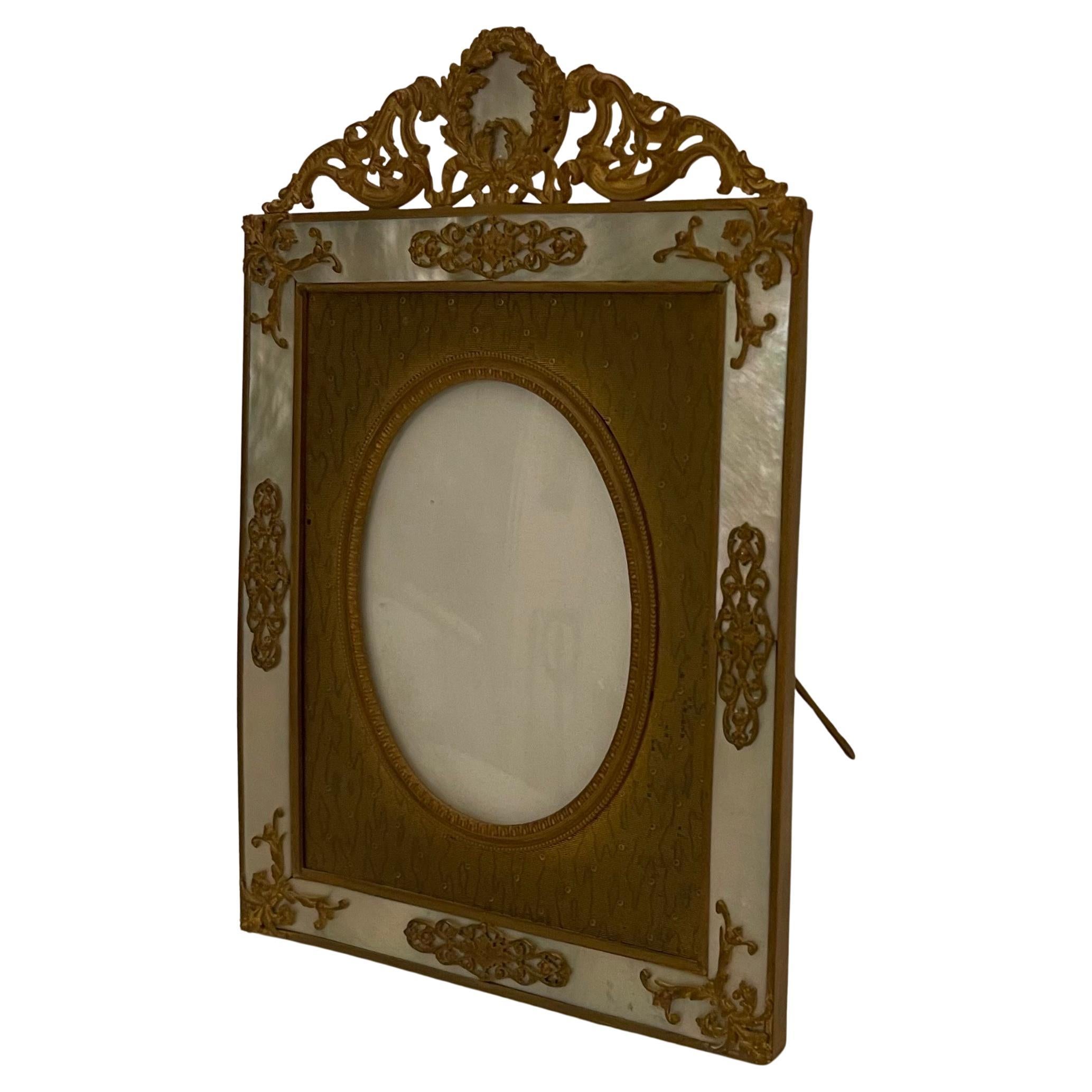 Outstanding French dore bronze ormolu & mother of pearl picture / photo frame with easel back.