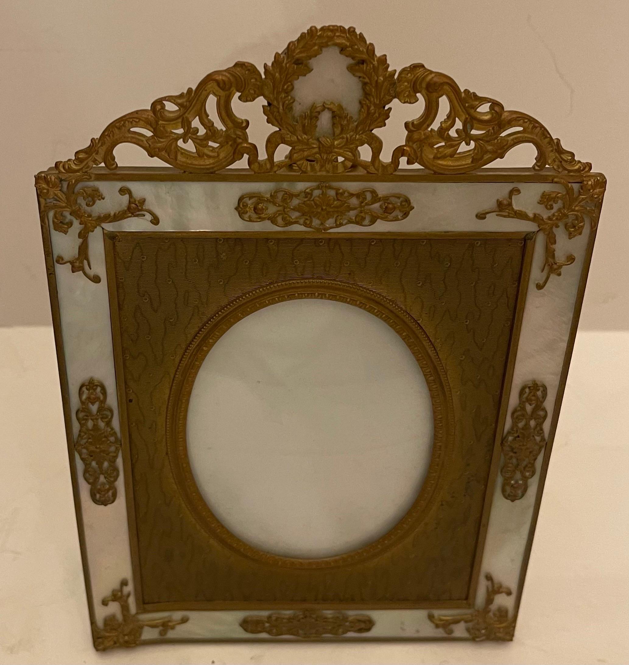 Belle Époque Outstanding French Dore Bronze Ormolu Mother of Pearl Picture Photo Frame For Sale