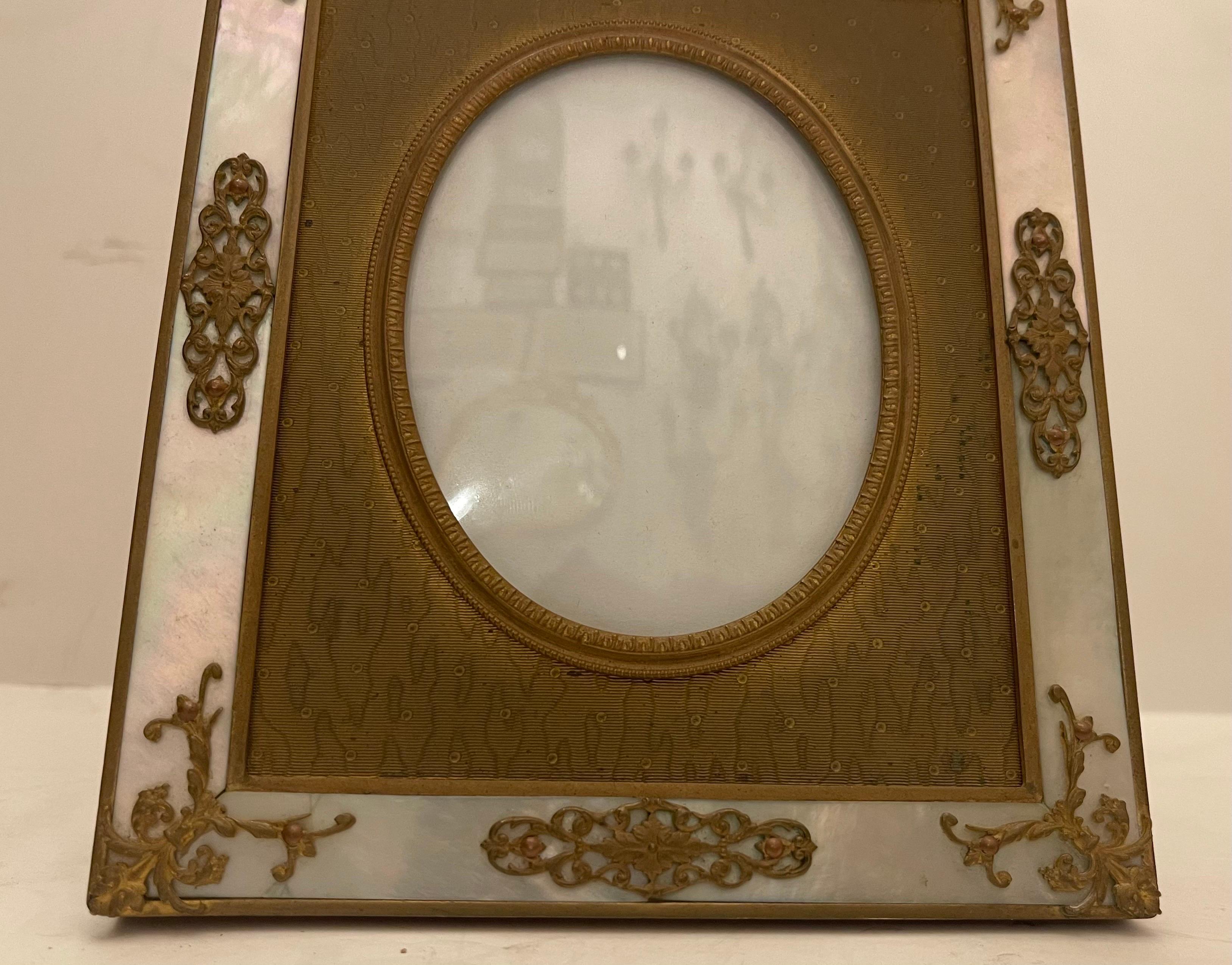 Gilt Outstanding French Dore Bronze Ormolu Mother of Pearl Picture Photo Frame For Sale