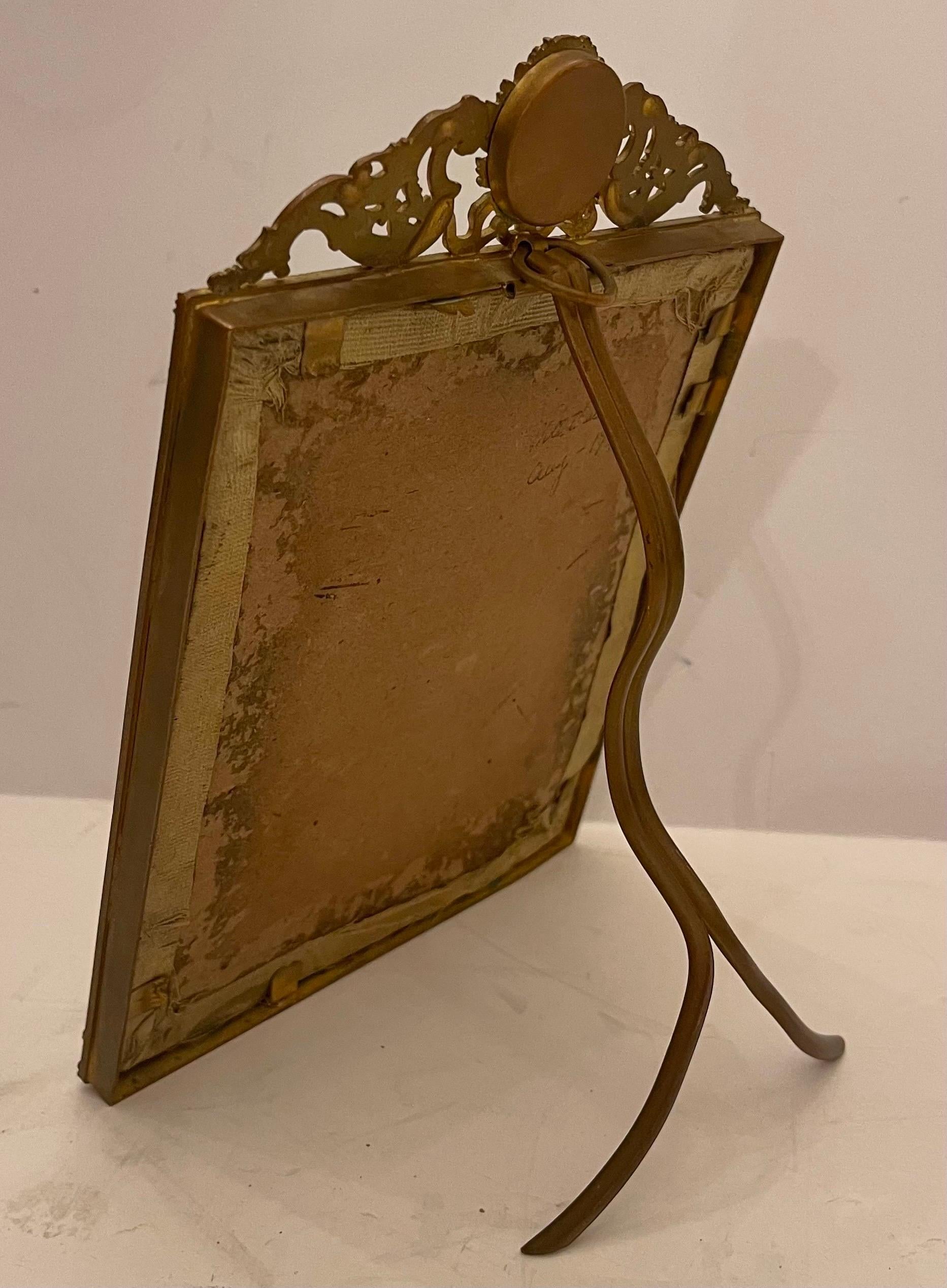 Outstanding French Dore Bronze Ormolu Mother of Pearl Picture Photo Frame In Good Condition For Sale In Roslyn, NY