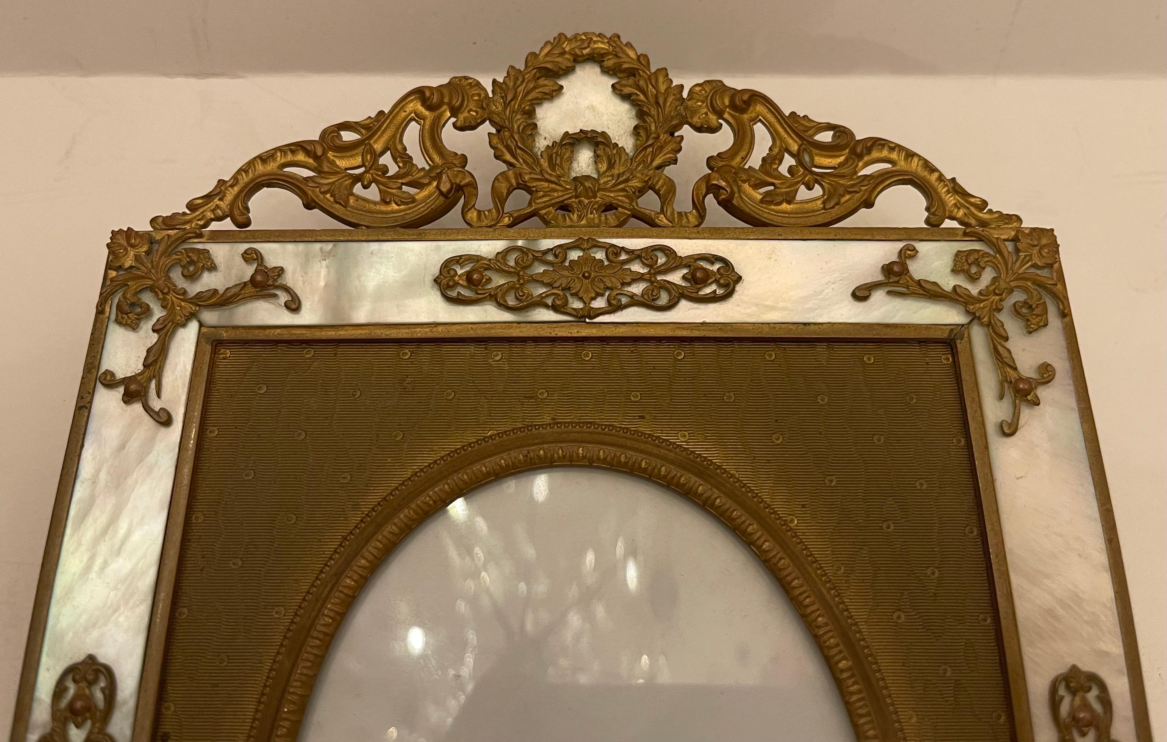 20th Century Outstanding French Dore Bronze Ormolu Mother of Pearl Picture Photo Frame For Sale