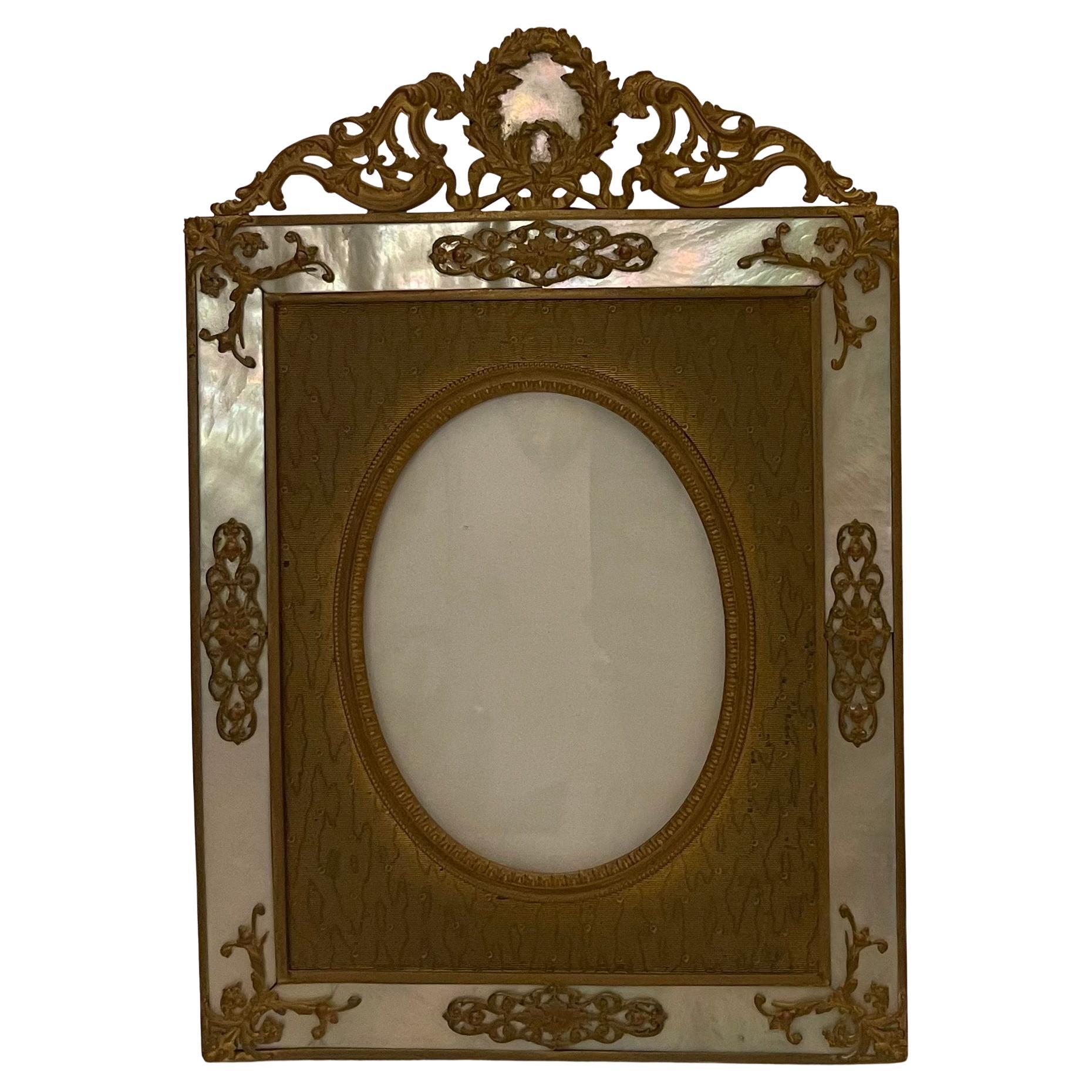 Outstanding French Dore Bronze Ormolu Mother of Pearl Picture Photo Frame For Sale