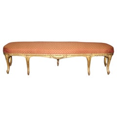 Outstanding French Louis XV Style Gilt Upholstered Bench for Queen or King Bed