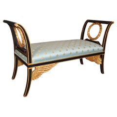Outstanding French Regency Gold Gilt Ebonized Window Bench with Wings